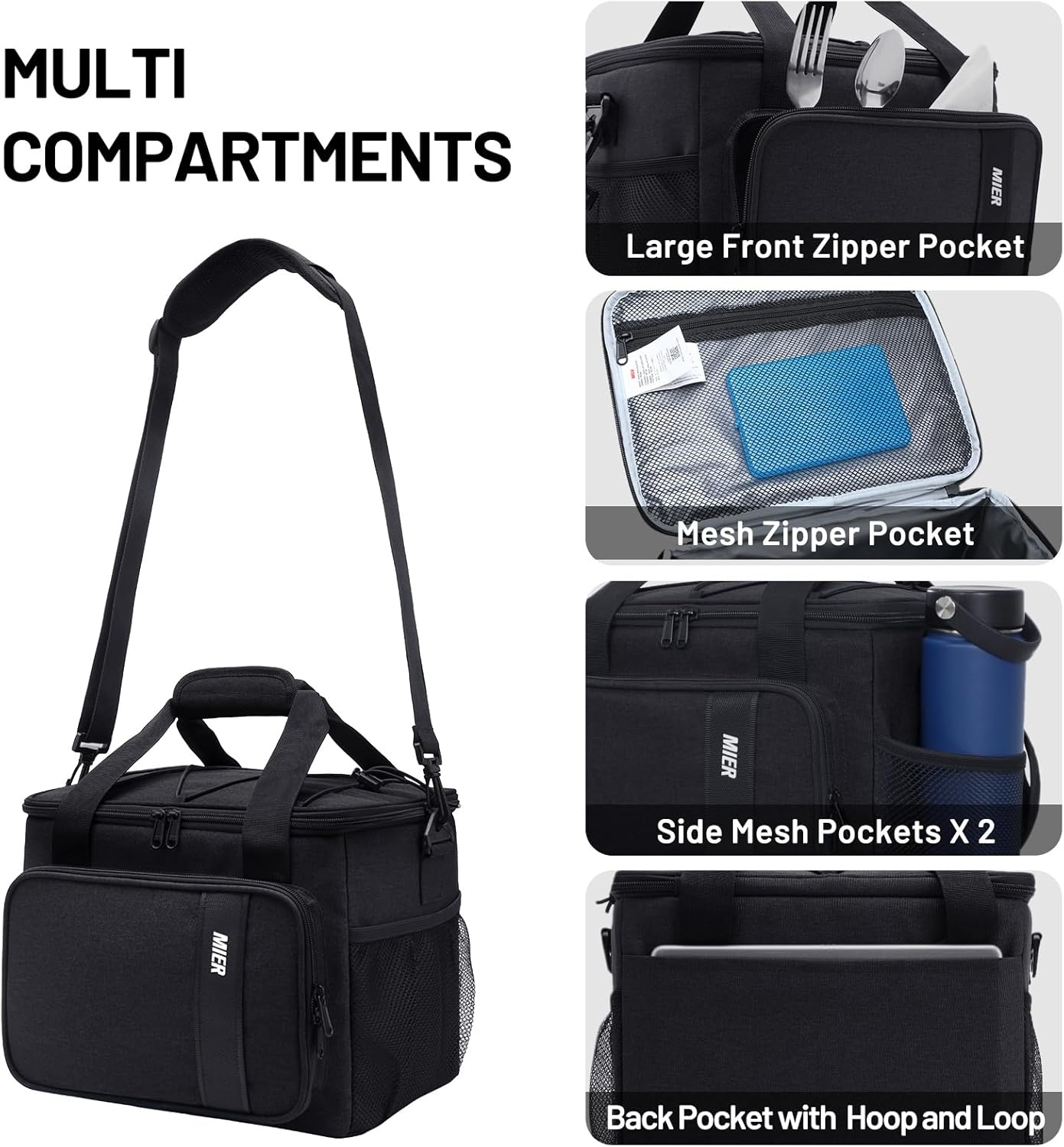 image:imageMIER Mens Lunchbox for Work Insulated 24 Cans15L Large Lunch Bags Leakproof Adult Women Lunch Box Coolers for Travel Beach Picnic Office BlackBlack