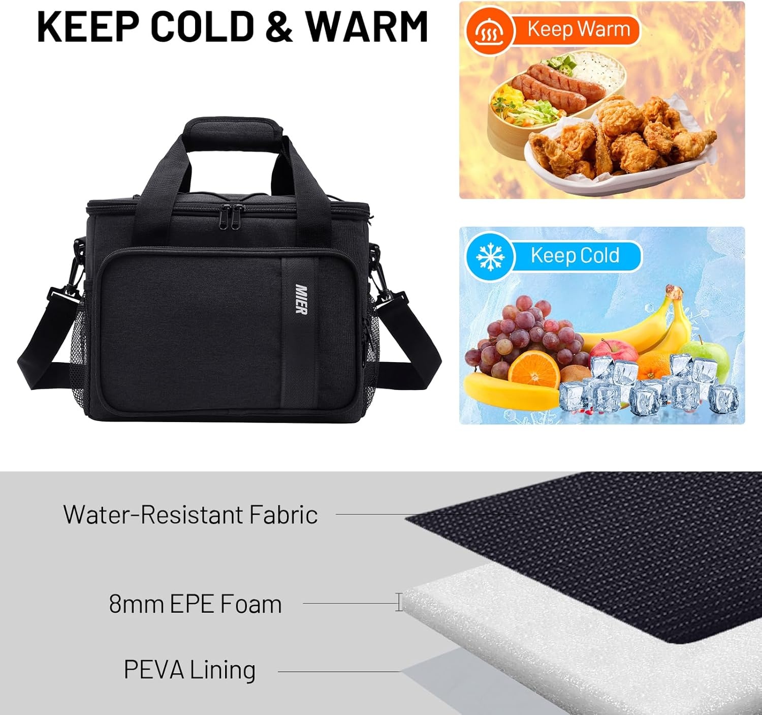 image:imageMIER Mens Lunchbox for Work Insulated 24 Cans15L Large Lunch Bags Leakproof Adult Women Lunch Box Coolers for Travel Beach Picnic Office BlackBlack