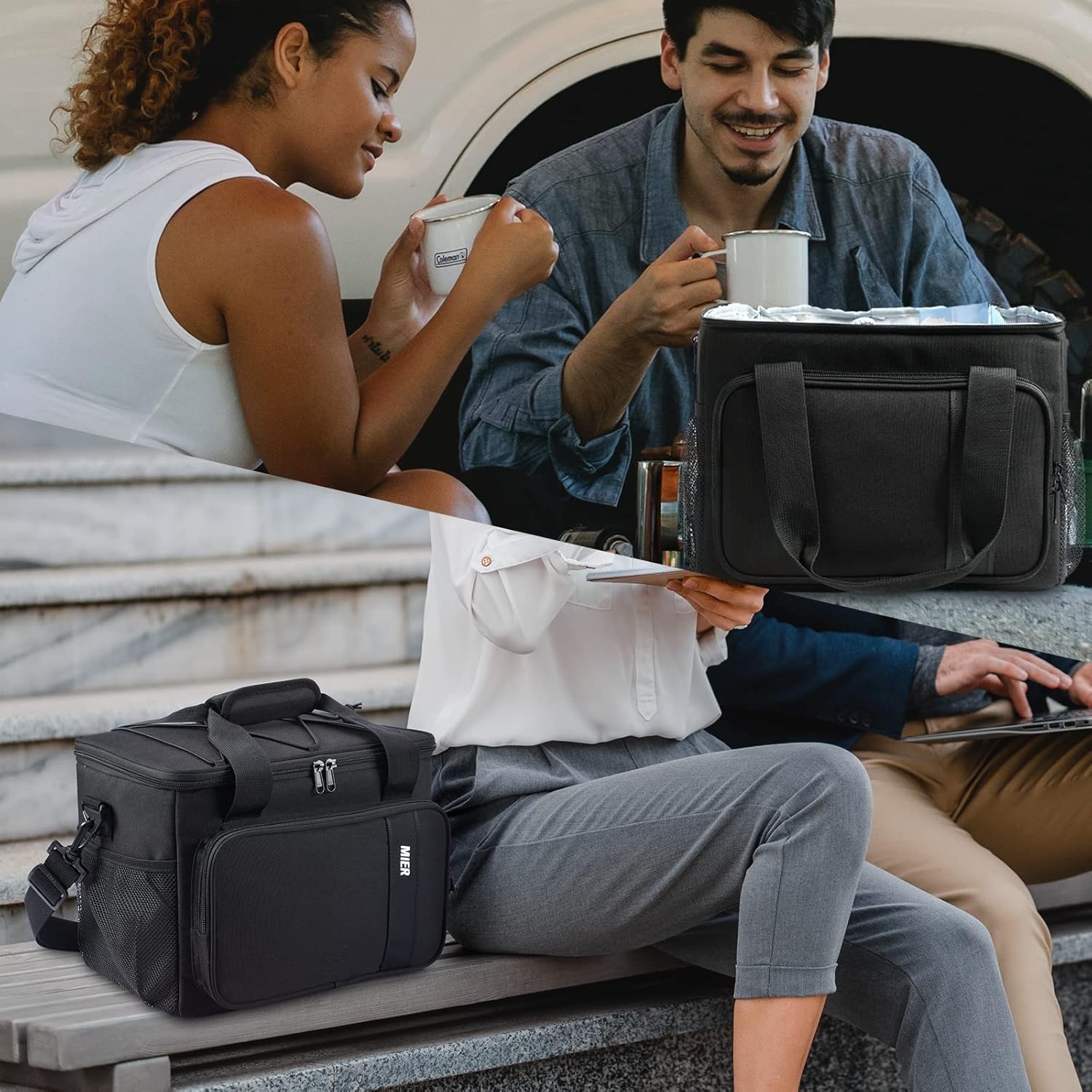 image:imageMIER Mens Lunchbox for Work Insulated 24 Cans15L Large Lunch Bags Leakproof Adult Women Lunch Box Coolers for Travel Beach Picnic Office BlackBlack