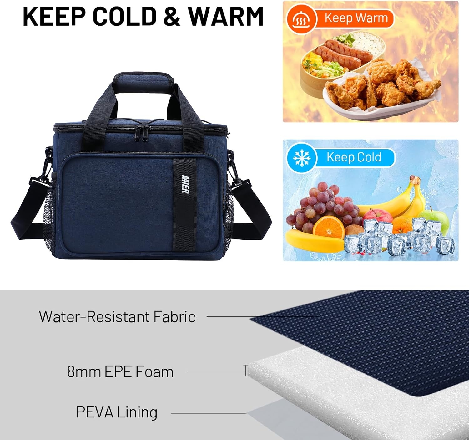 image:imageMIER Mens Lunchbox for Work Insulated 24 Cans15L Large Lunch Bags Leakproof Adult Women Lunch Box Coolers for Travel Beach Picnic Office BlackBlue