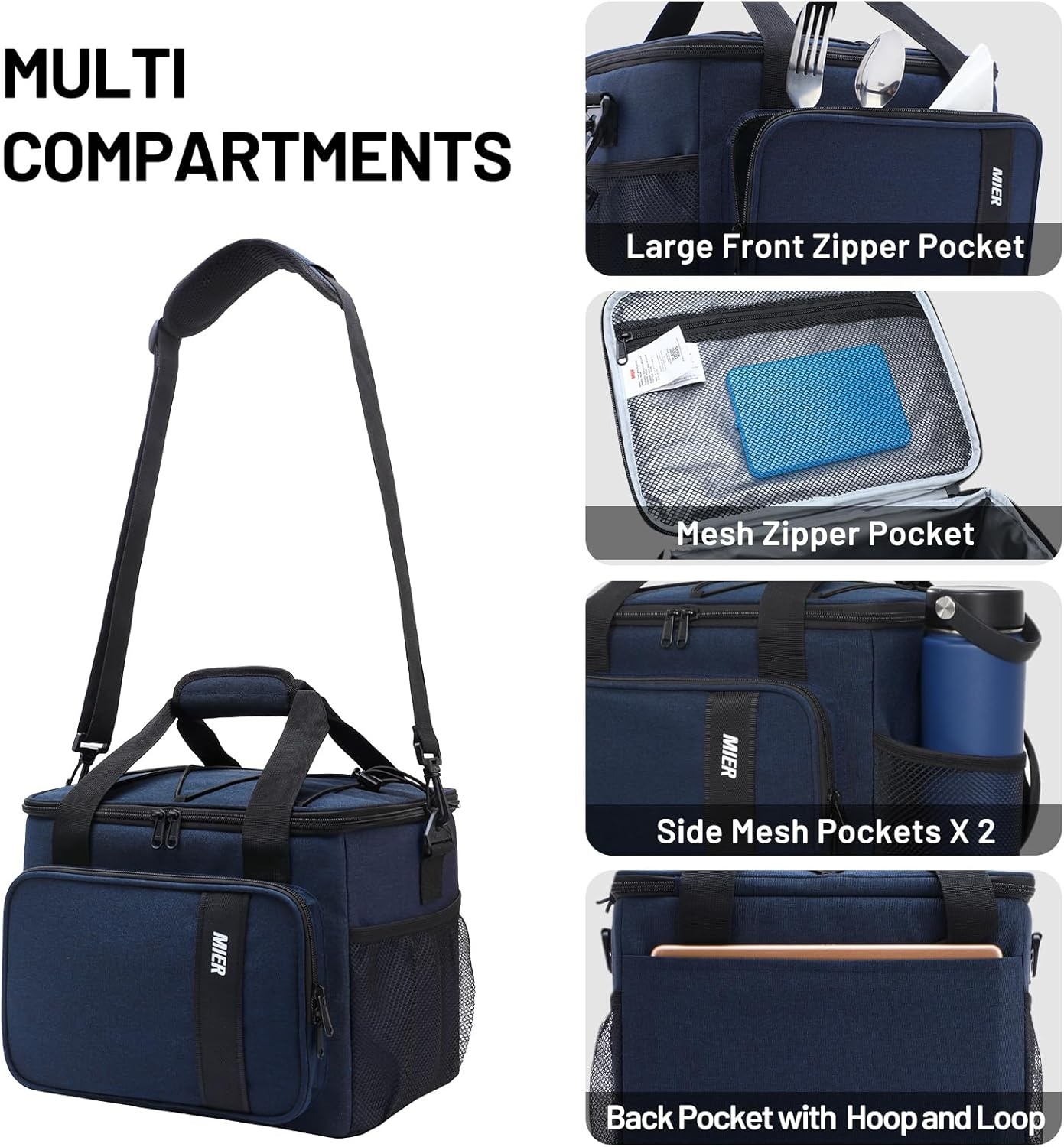 image:imageMIER Mens Lunchbox for Work Insulated 24 Cans15L Large Lunch Bags Leakproof Adult Women Lunch Box Coolers for Travel Beach Picnic Office BlackBlue
