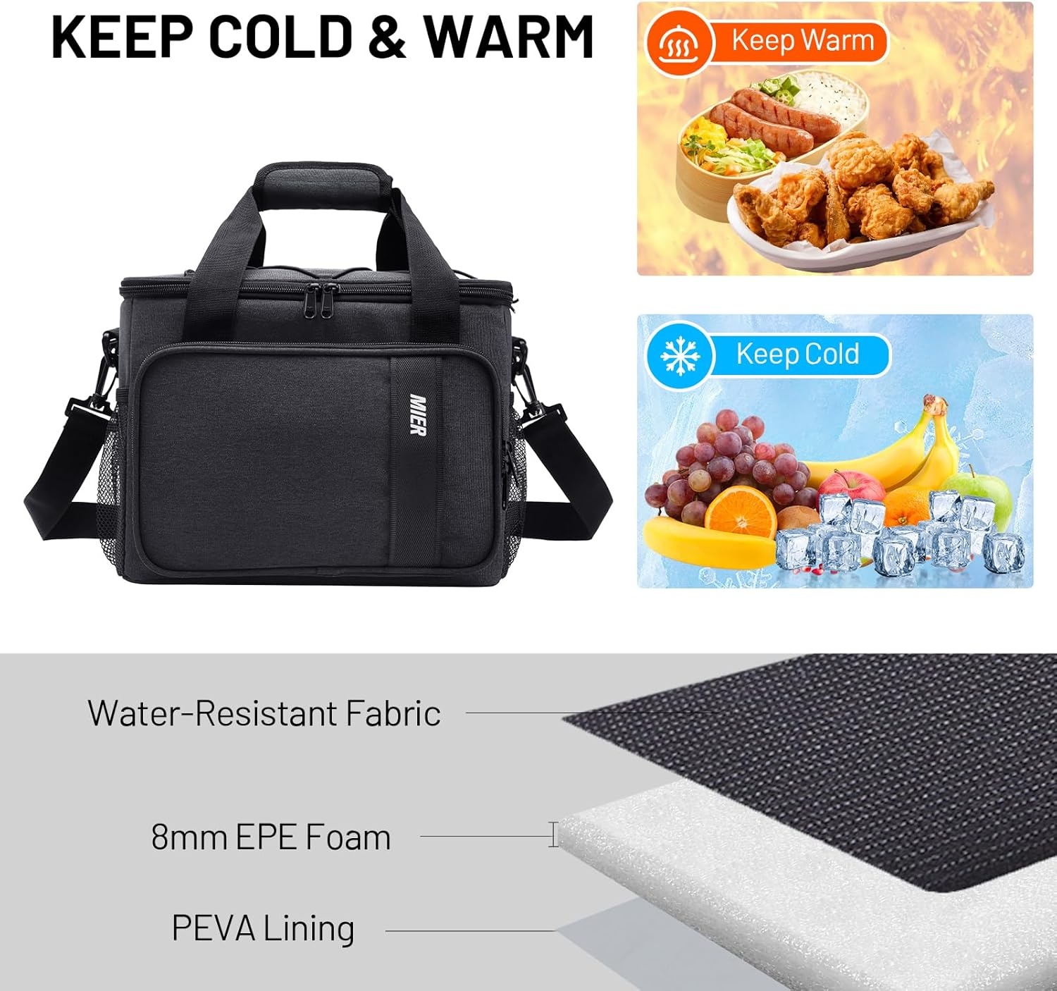 image:imageMIER Mens Lunchbox for Work Insulated 24 Cans15L Large Lunch Bags Leakproof Adult Women Lunch Box Coolers for Travel Beach Picnic Office BlackGray