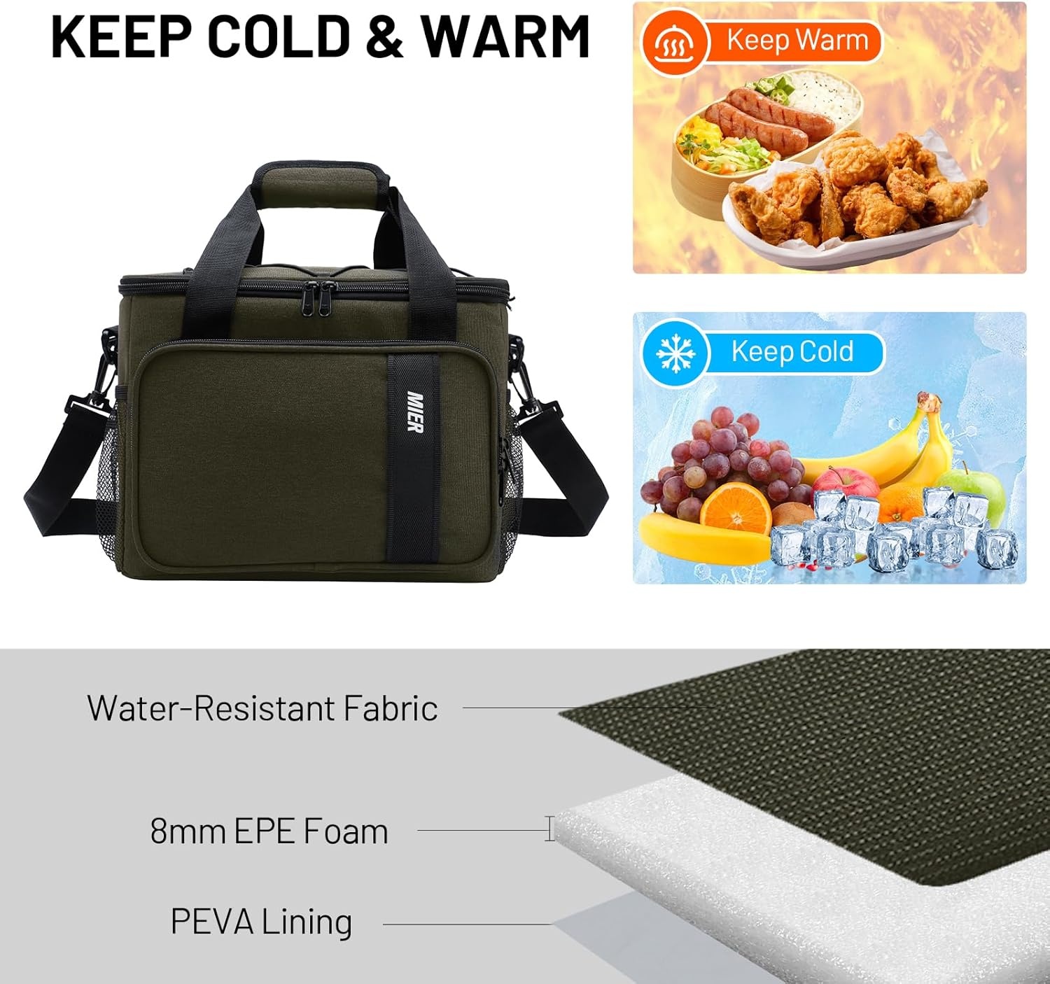 image:imageMIER Mens Lunchbox for Work Insulated 24 Cans15L Large Lunch Bags Leakproof Adult Women Lunch Box Coolers for Travel Beach Picnic Office BlackGreen