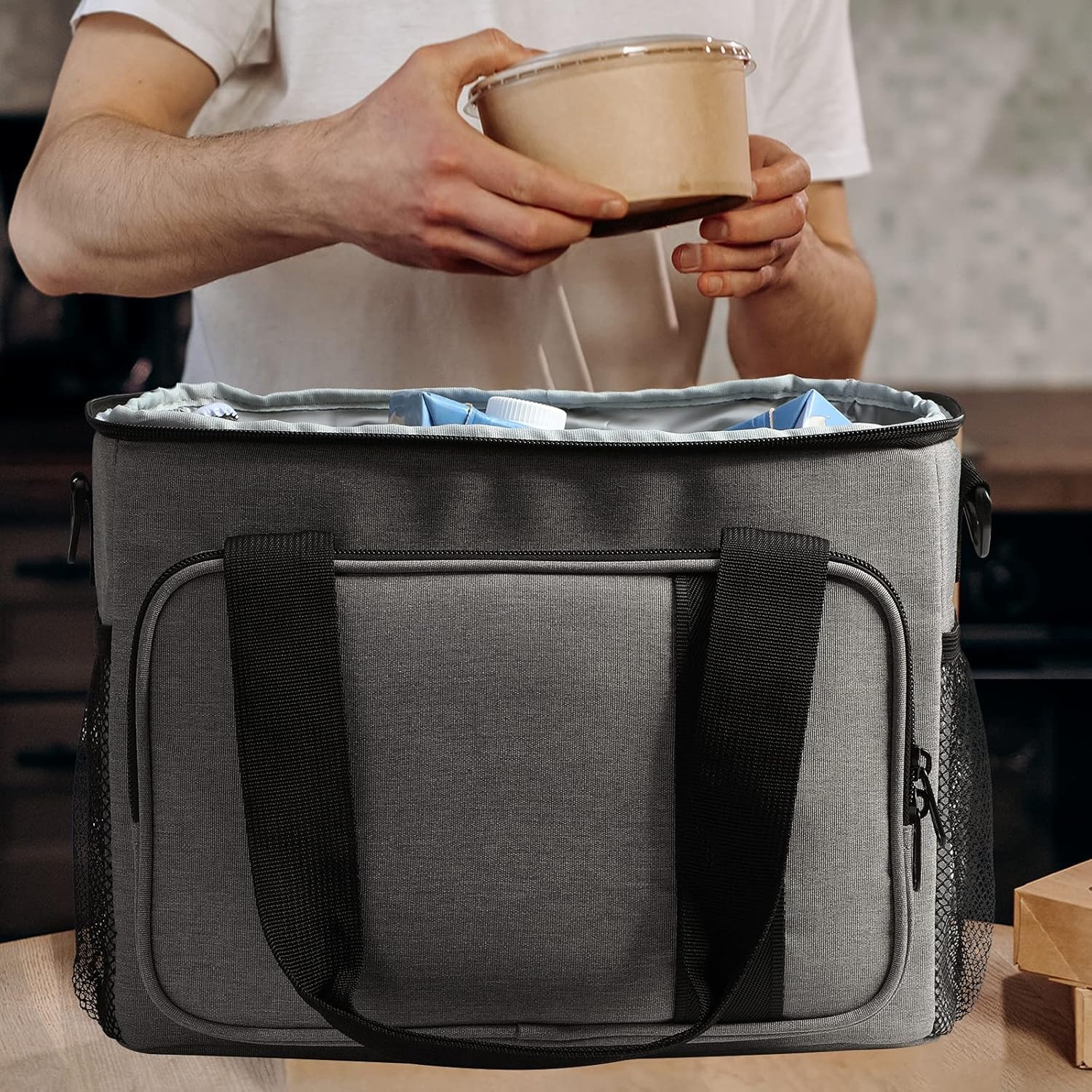 image:imageMIER Mens Lunchbox for Work Insulated 24 Cans15L Large Lunch Bags Leakproof Adult Women Lunch Box Coolers for Travel Beach Picnic Office BlackLight Gray