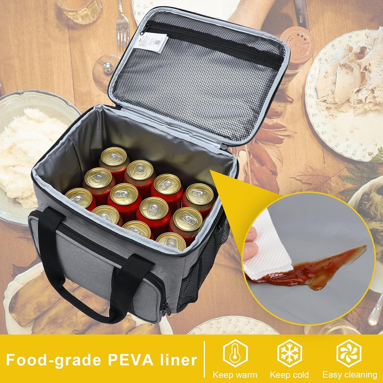 image:imageMIER Mens Lunchbox for Work Insulated 24 Cans15L Large Lunch Bags Leakproof Adult Women Lunch Box Coolers for Travel Beach Picnic Office BlackLight Gray