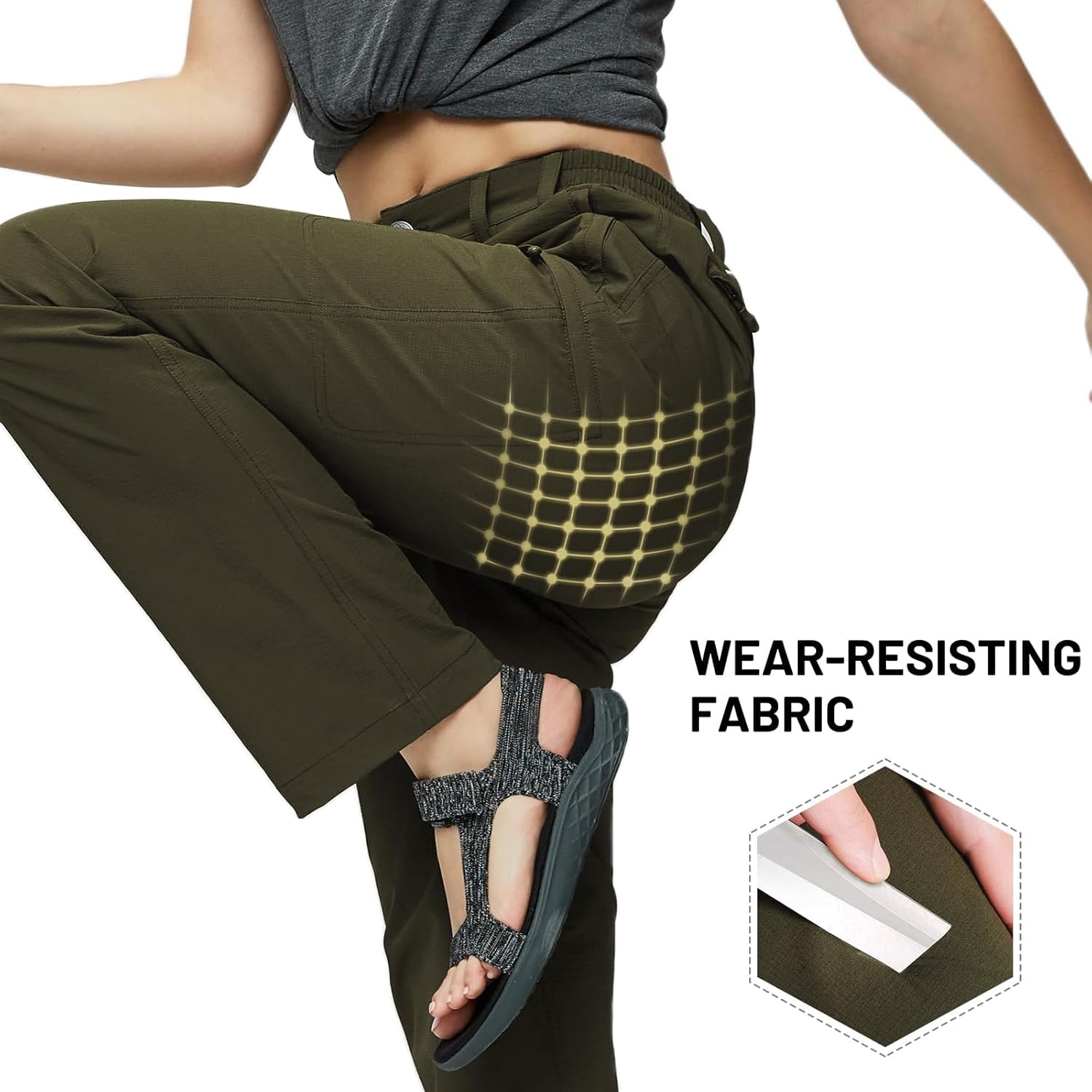 image:imageMIER Womens Quick Dry Cargo Pants Lightweight Tactical Hiking Pants with 6 Pockets Stretchy and WaterResistantArmy Green