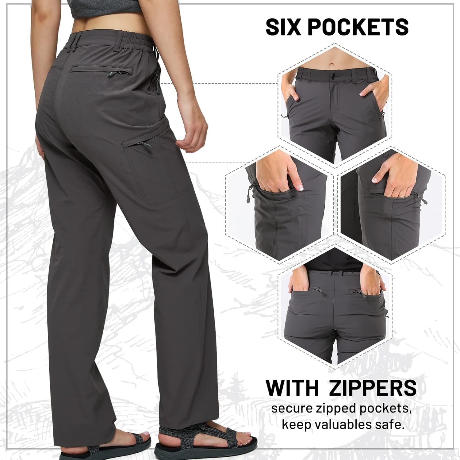 image:imageMIER Womens Quick Dry Cargo Pants Lightweight Tactical Hiking Pants with 6 Pockets Stretchy and WaterResistantGraphite Grey