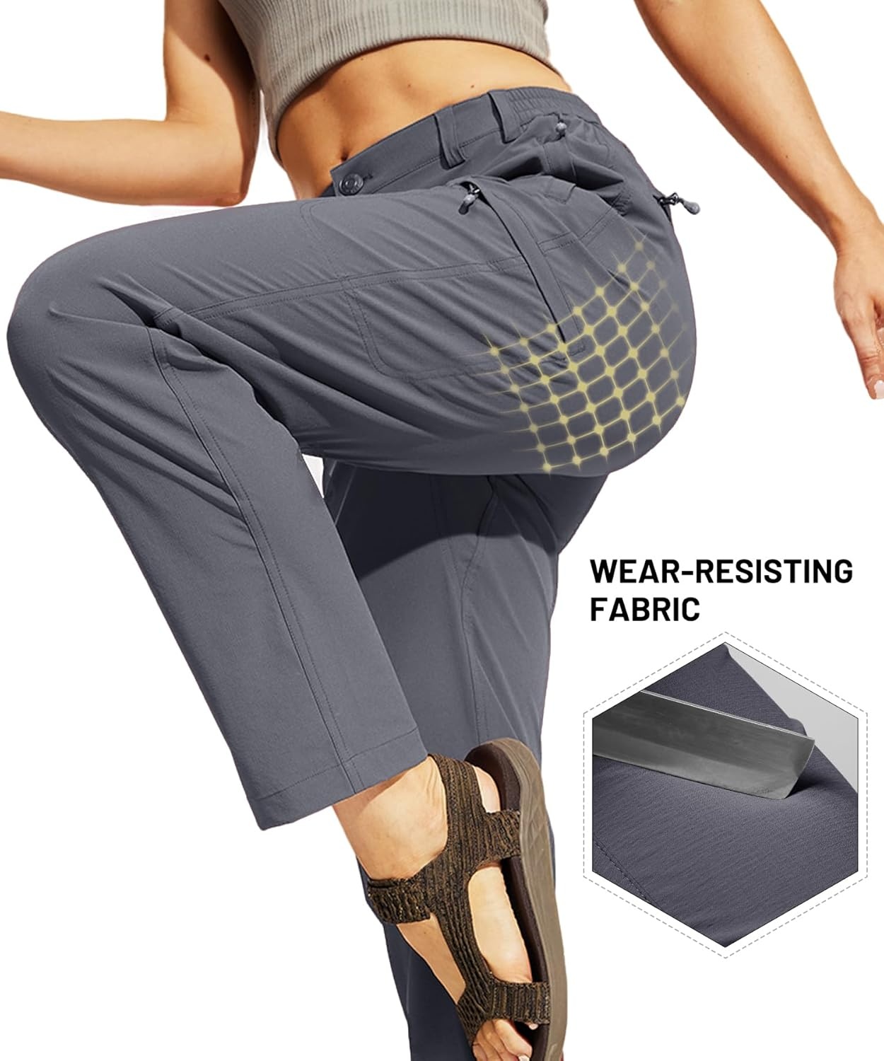 image:imageMIER Womens Quick Dry Cargo Pants Lightweight Tactical Hiking Pants with 6 Pockets Stretchy and WaterResistantGrey