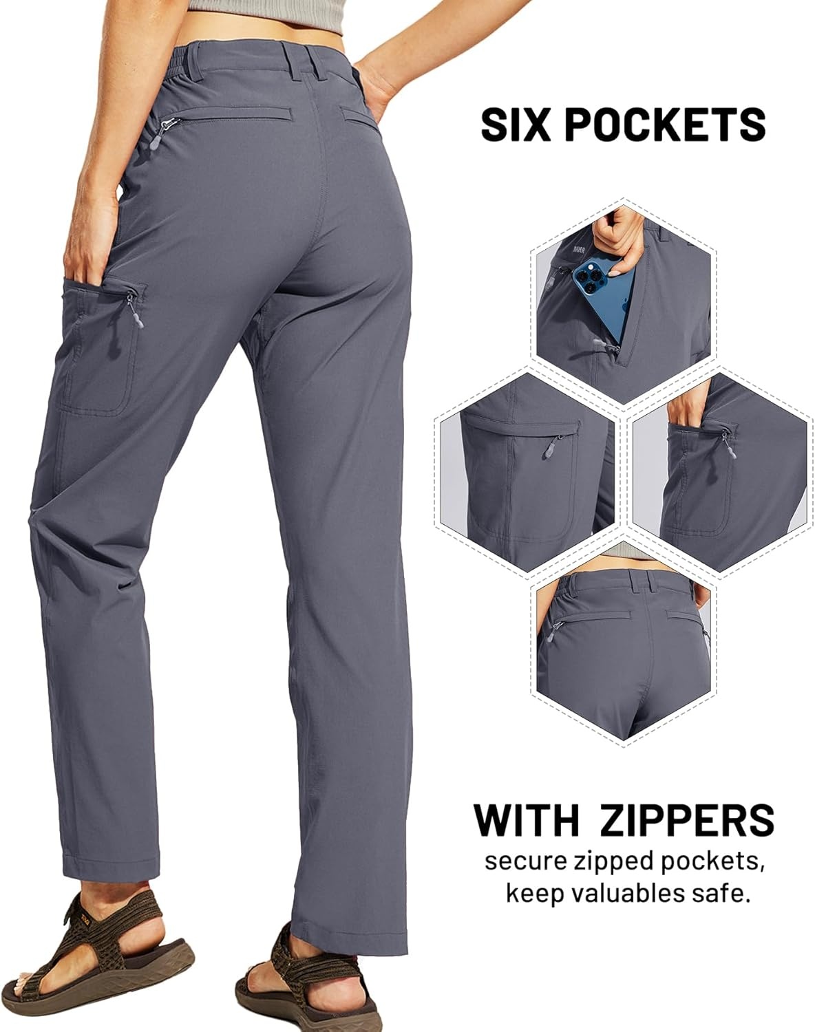 image:imageMIER Womens Quick Dry Cargo Pants Lightweight Tactical Hiking Pants with 6 Pockets Stretchy and WaterResistantGrey