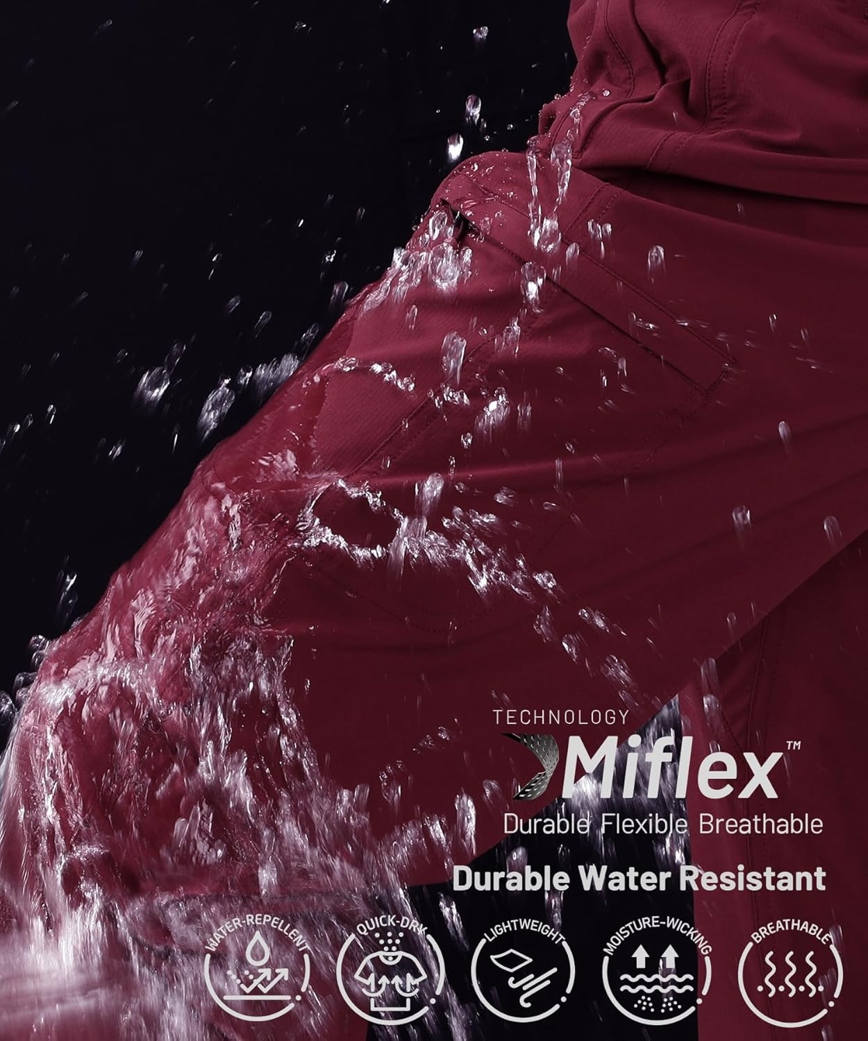 image:imageMIER Womens Quick Dry Cargo Pants Lightweight Tactical Hiking Pants with 6 Pockets Stretchy and WaterResistantMaroon