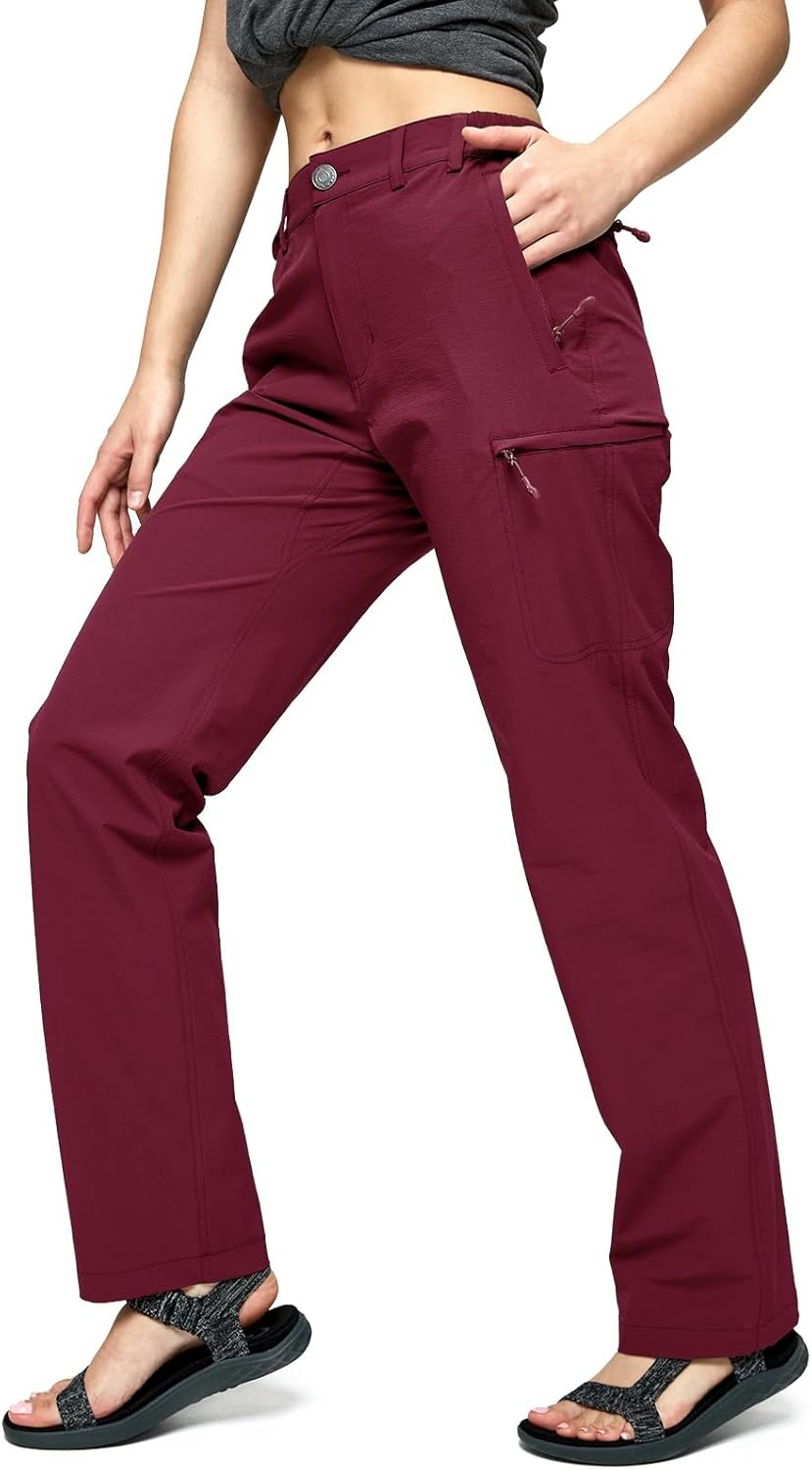 image:imageMIER Womens Quick Dry Cargo Pants Lightweight Tactical Hiking Pants with 6 Pockets Stretchy and WaterResistantMaroon