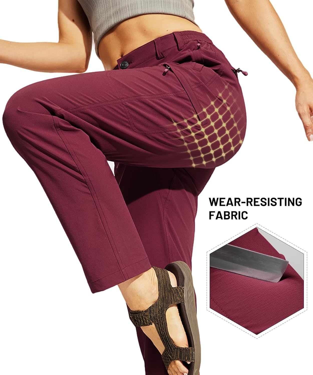 image:imageMIER Womens Quick Dry Cargo Pants Lightweight Tactical Hiking Pants with 6 Pockets Stretchy and WaterResistantMaroon