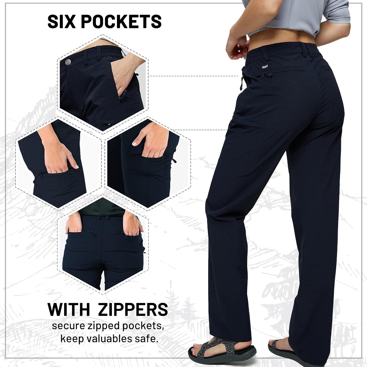 image:imageMIER Womens Quick Dry Cargo Pants Lightweight Tactical Hiking Pants with 6 Pockets Stretchy and WaterResistantNavy
