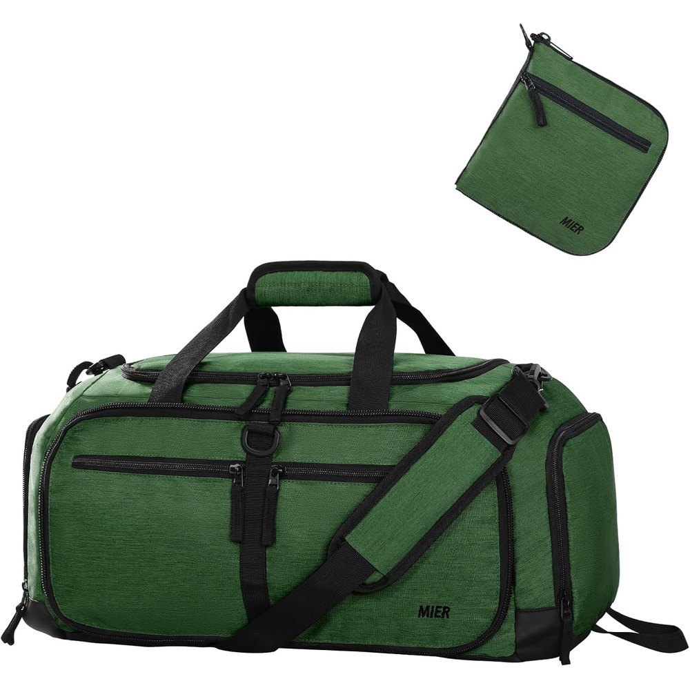 image:imageMIER Foldable Duffle Bag with Shoe Compartment 80L Travel Duffel Bags for Men Women Packable Overnight Bag for Camping Gym Weekender NavyDark Green