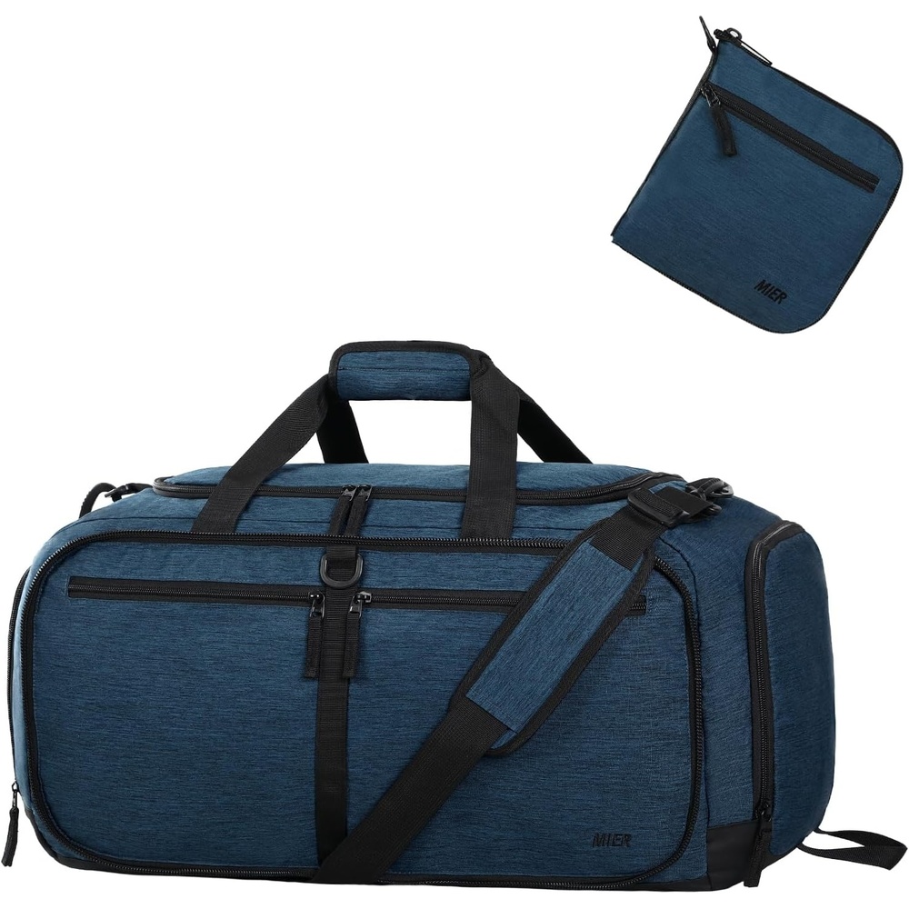 image:imageMIER Foldable Duffle Bag with Shoe Compartment 80L Travel Duffel Bags for Men Women Packable Overnight Bag for Camping Gym Weekender NavyNavy