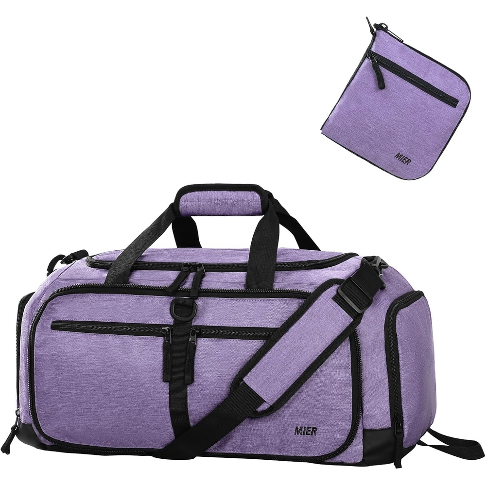 image:imageMIER Foldable Duffle Bag with Shoe Compartment 80L Travel Duffel Bags for Men Women Packable Overnight Bag for Camping Gym Weekender NavyPurple