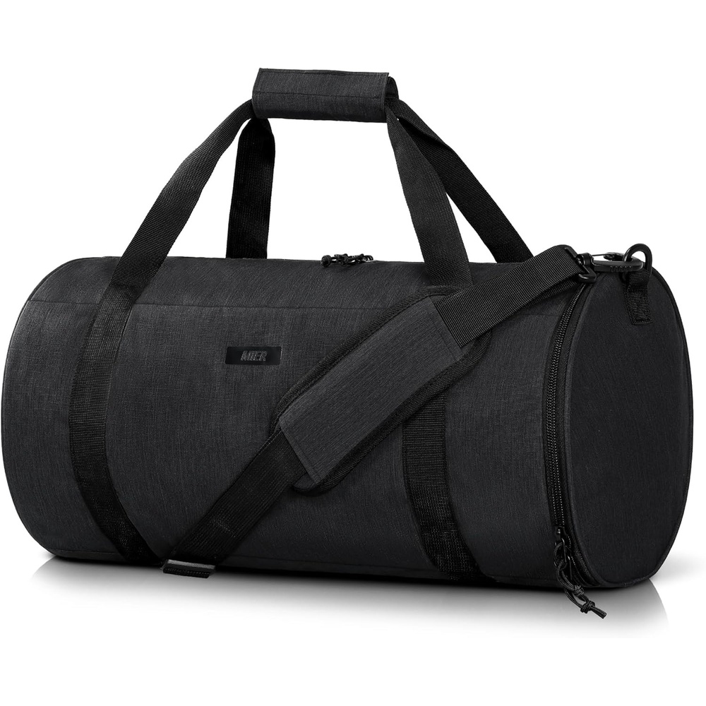 image:imageMIER Gym Bag Round Duffle Bag with Shoe Compartment amp Wet Pocket Lightweight Carry on Duffel for Men Women Workout Fitness Travel Sports 24L Blackblack