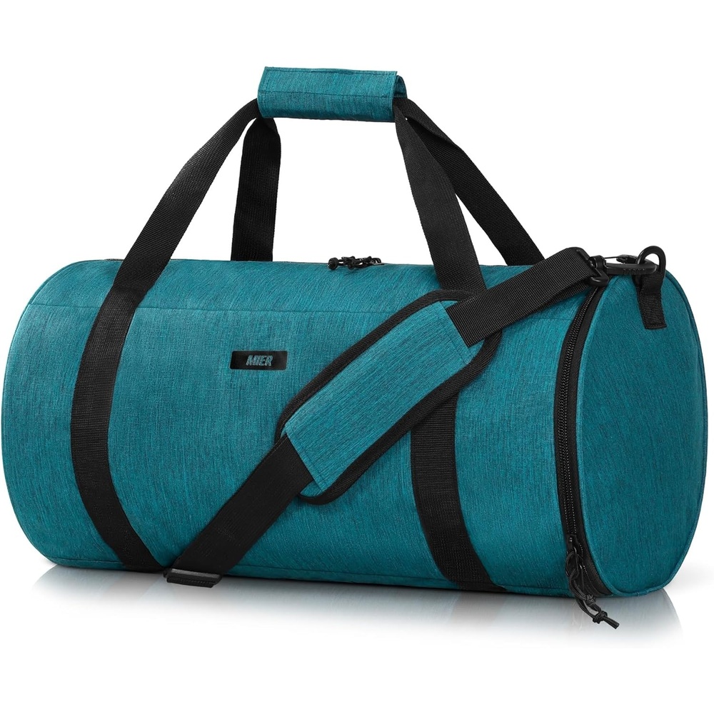 image:imageMIER Gym Bag Round Duffle Bag with Shoe Compartment amp Wet Pocket Lightweight Carry on Duffel for Men Women Workout Fitness Travel Sports 24L Blackdark green