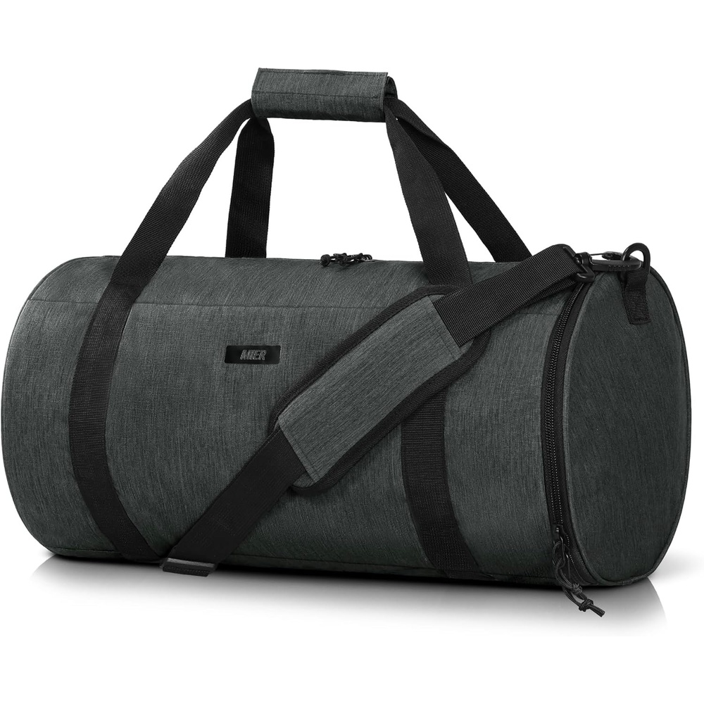 image:imageMIER Gym Bag Round Duffle Bag with Shoe Compartment amp Wet Pocket Lightweight Carry on Duffel for Men Women Workout Fitness Travel Sports 24L Blackdark grey
