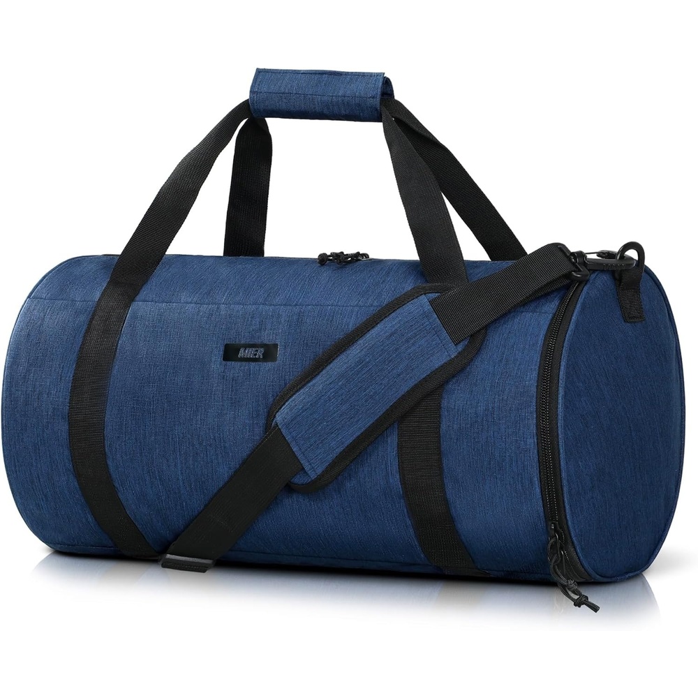 image:imageMIER Gym Bag Round Duffle Bag with Shoe Compartment amp Wet Pocket Lightweight Carry on Duffel for Men Women Workout Fitness Travel Sports 24L Blacknavy blue