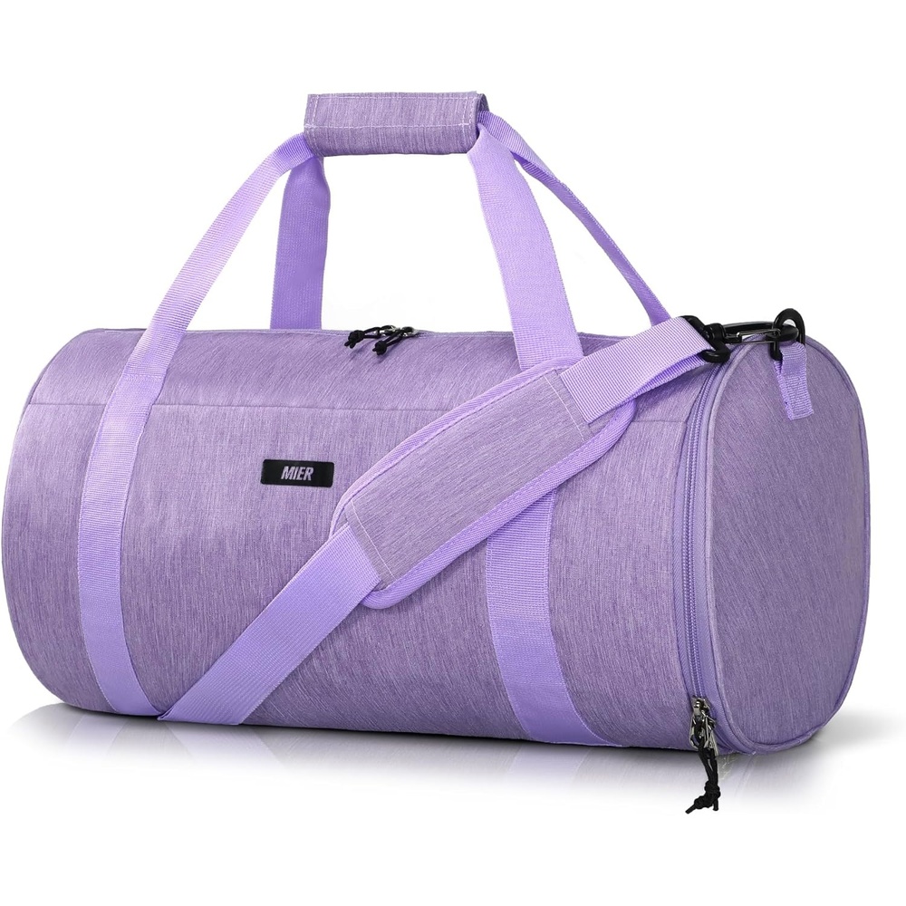 image:imageMIER Gym Bag Round Duffle Bag with Shoe Compartment amp Wet Pocket Lightweight Carry on Duffel for Men Women Workout Fitness Travel Sports 24L Blackpurple