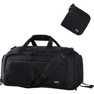 image:imageMIER Foldable Duffle Bag with Shoe Compartment 80L Travel Duffel Bags for Men Women Packable Overnight Bag for Camping Gym Weekender NavyBlack