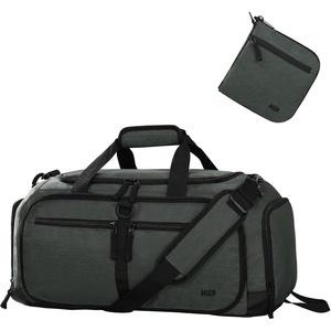 image:imageMIER Foldable Duffle Bag with Shoe Compartment 80L Travel Duffel Bags for Men Women Packable Overnight Bag for Camping Gym Weekender NavyGreen Gray