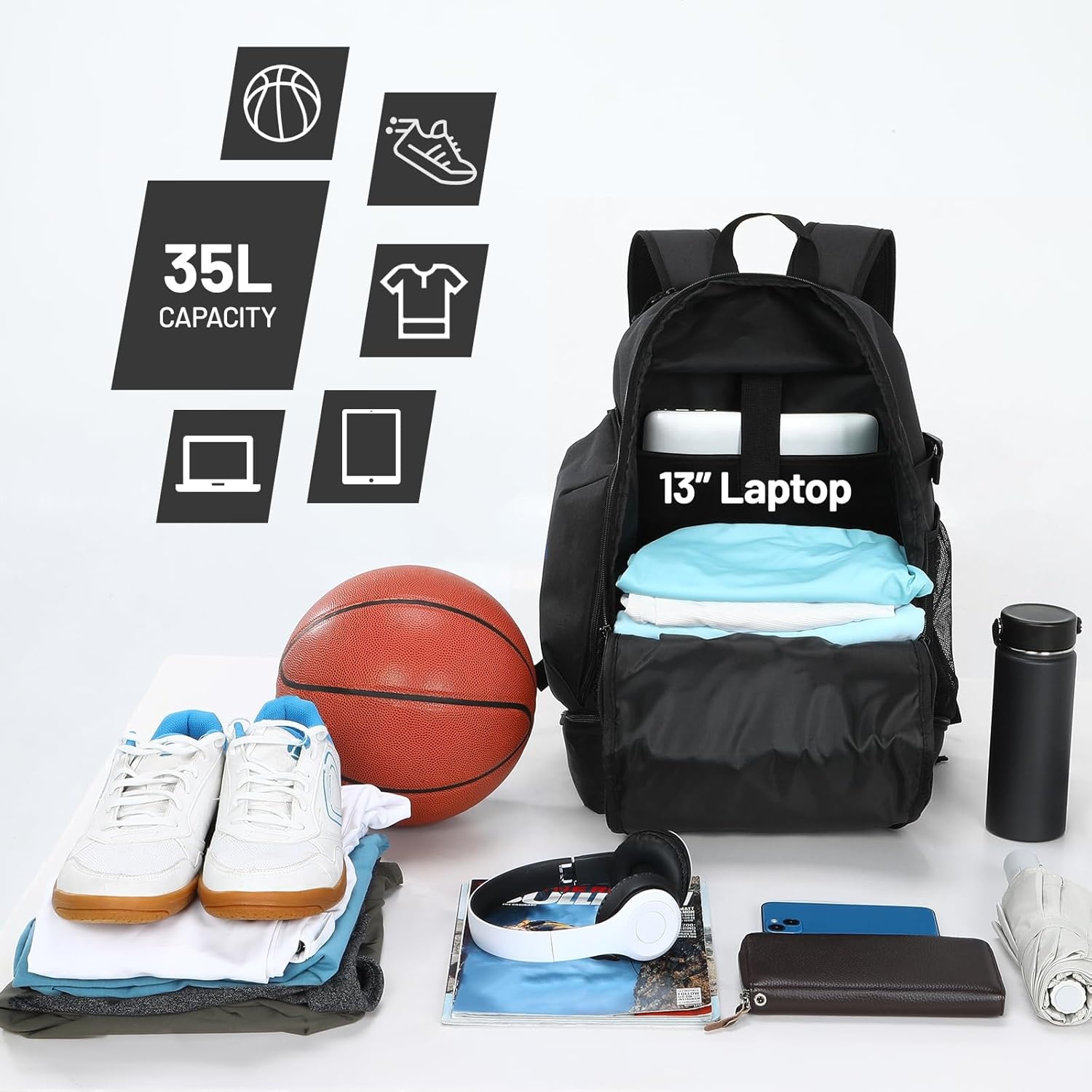 image:imageMIER Basketball Backpack Bags Sports Gym Backpacks with Shoe Compartment and Ball Holder for Adult Men Large Soccer BagBlack
