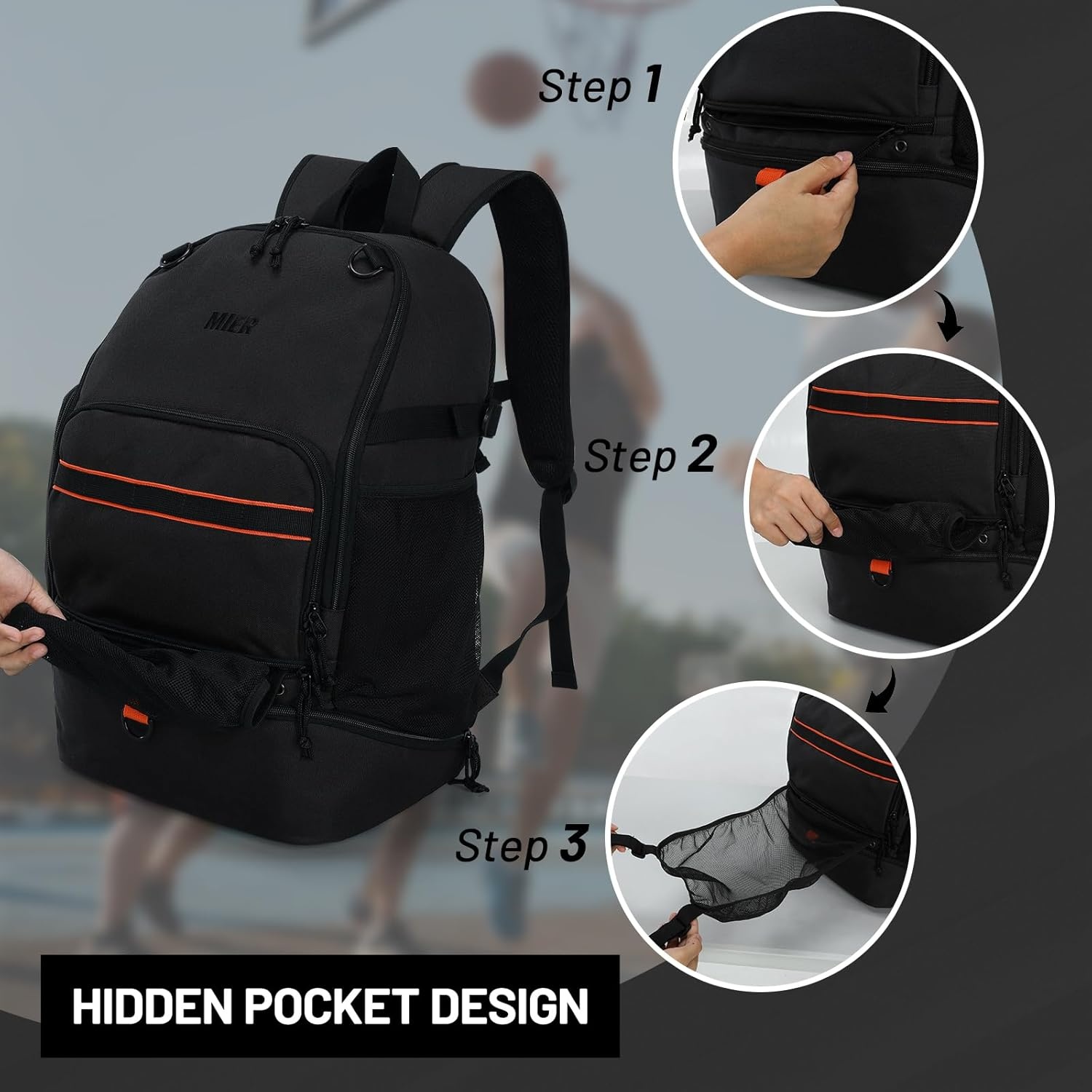 image:imageMIER Basketball Backpack Bags Sports Gym Backpacks with Shoe Compartment and Ball Holder for Adult Men Large Soccer BagBlack