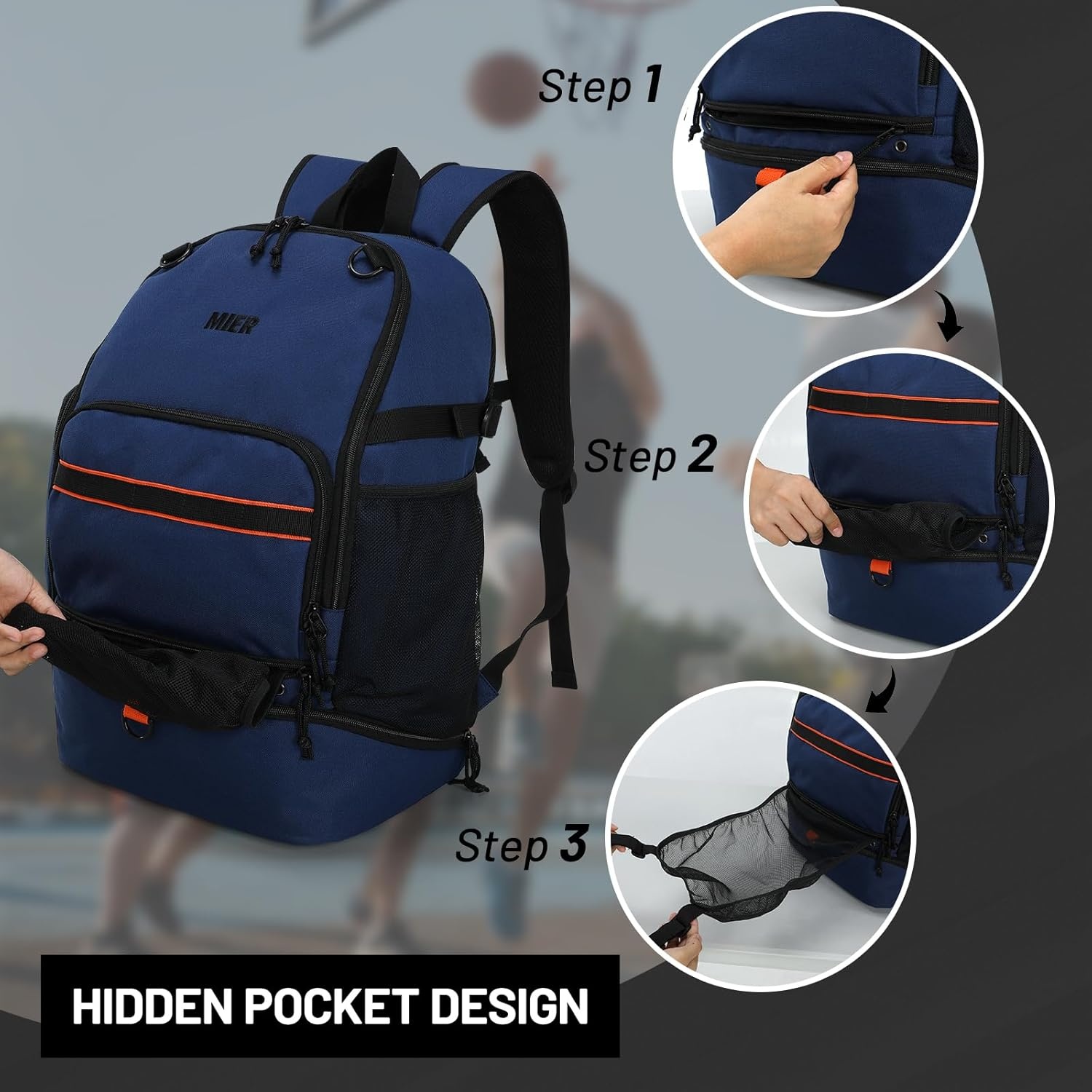 image:imageMIER Basketball Backpack Bags Sports Gym Backpacks with Shoe Compartment and Ball Holder for Adult Men Large Soccer BagDark Blue