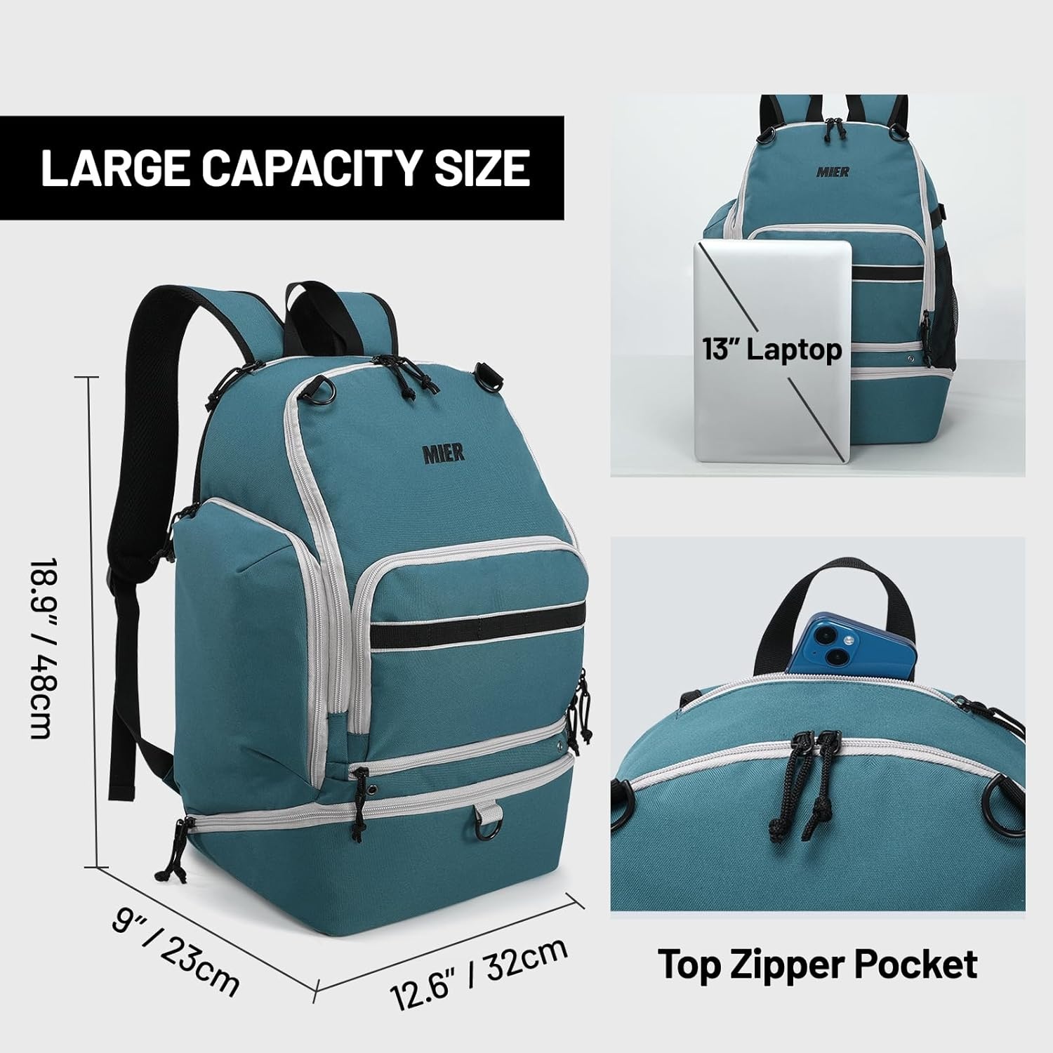 image:imageMIER Basketball Backpack Bags Sports Gym Backpacks with Shoe Compartment and Ball Holder for Adult Men Large Soccer BagGreen