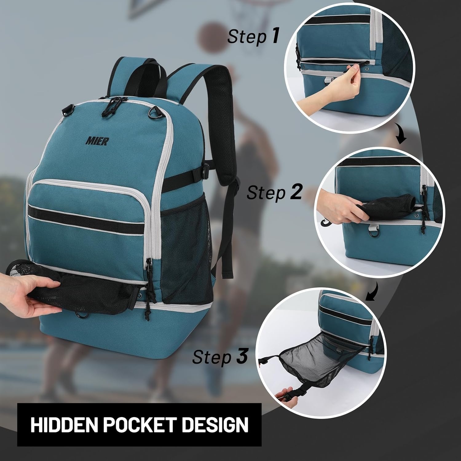 image:imageMIER Basketball Backpack Bags Sports Gym Backpacks with Shoe Compartment and Ball Holder for Adult Men Large Soccer BagGreen
