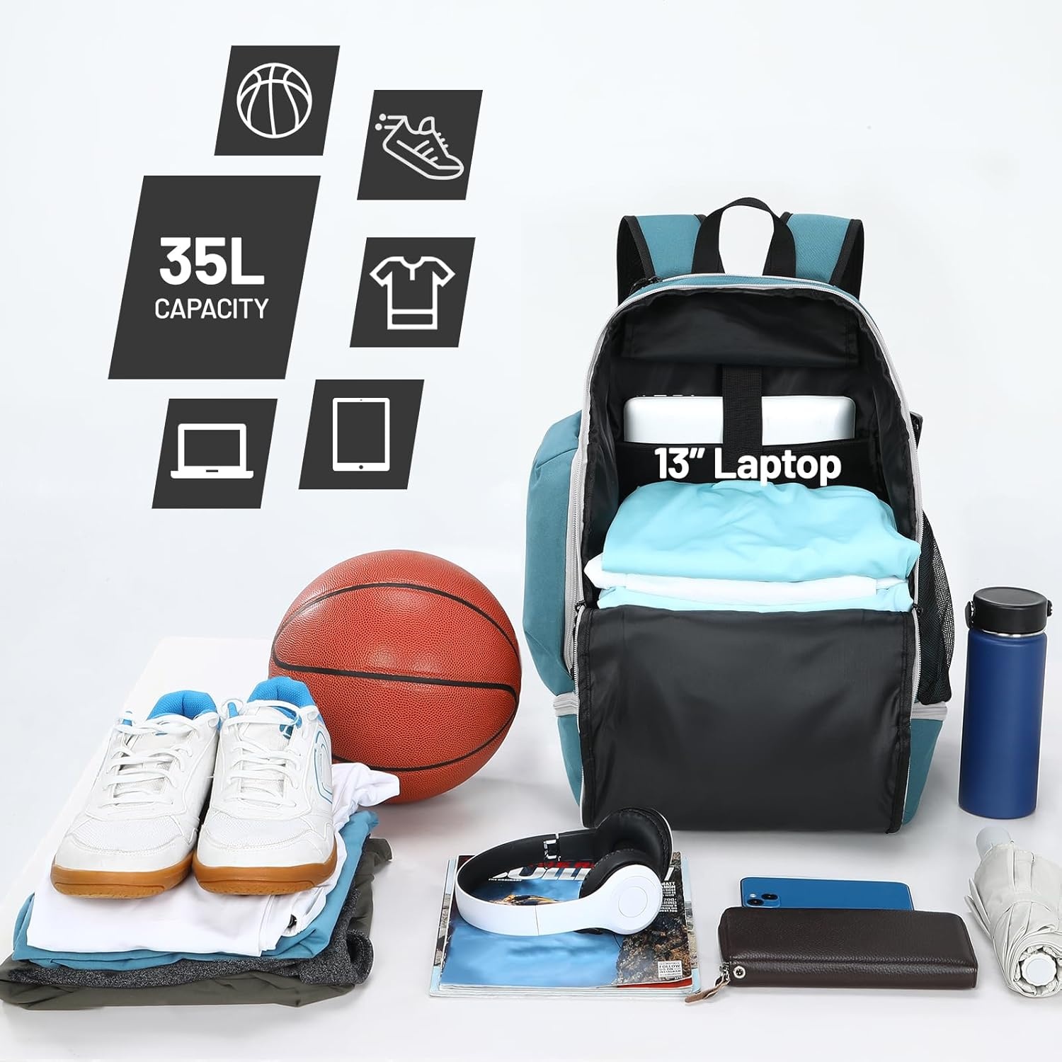 image:imageMIER Basketball Backpack Bags Sports Gym Backpacks with Shoe Compartment and Ball Holder for Adult Men Large Soccer BagGreen