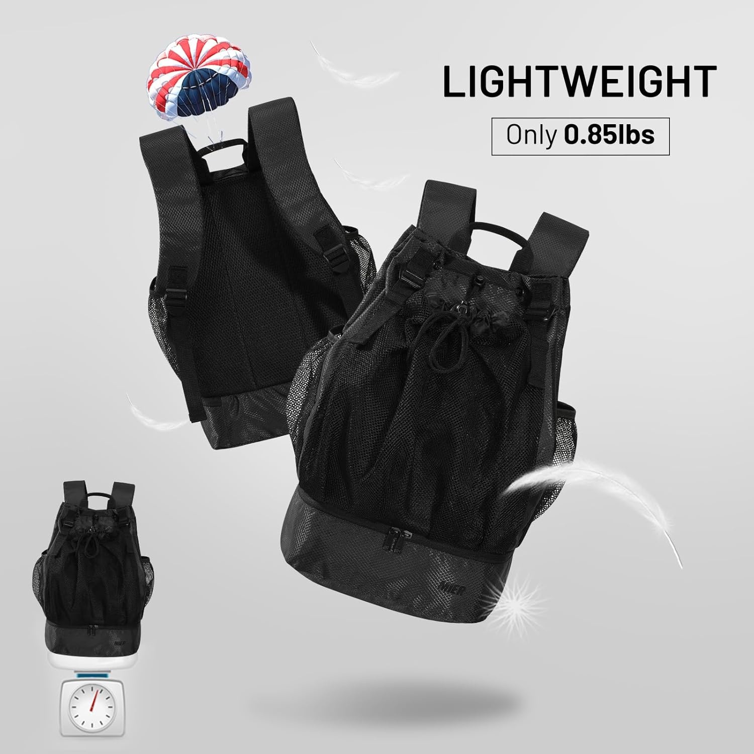image:imageMIER Drawstring Basketball Backpack Soccer Bag with Shoe Compartment amp Mesh Pocket Sports Gym String Backpack for Women Men LightweightBlack