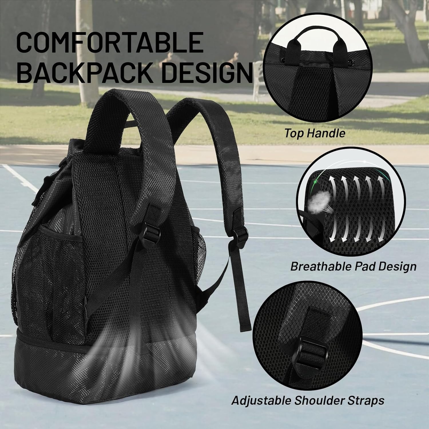 image:imageMIER Drawstring Basketball Backpack Soccer Bag with Shoe Compartment amp Mesh Pocket Sports Gym String Backpack for Women Men LightweightBlack