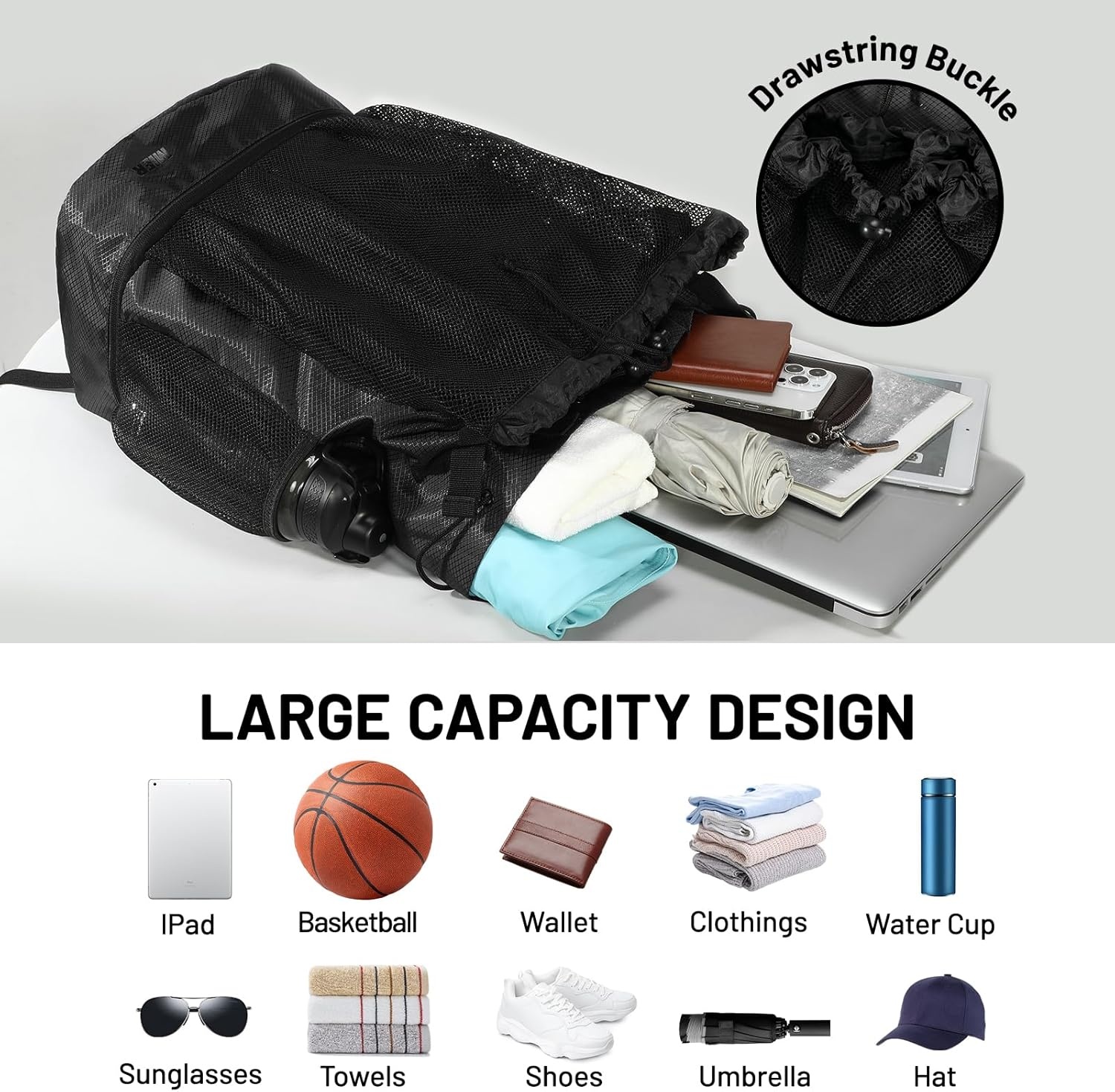 image:imageMIER Drawstring Basketball Backpack Soccer Bag with Shoe Compartment amp Mesh Pocket Sports Gym String Backpack for Women Men LightweightBlack