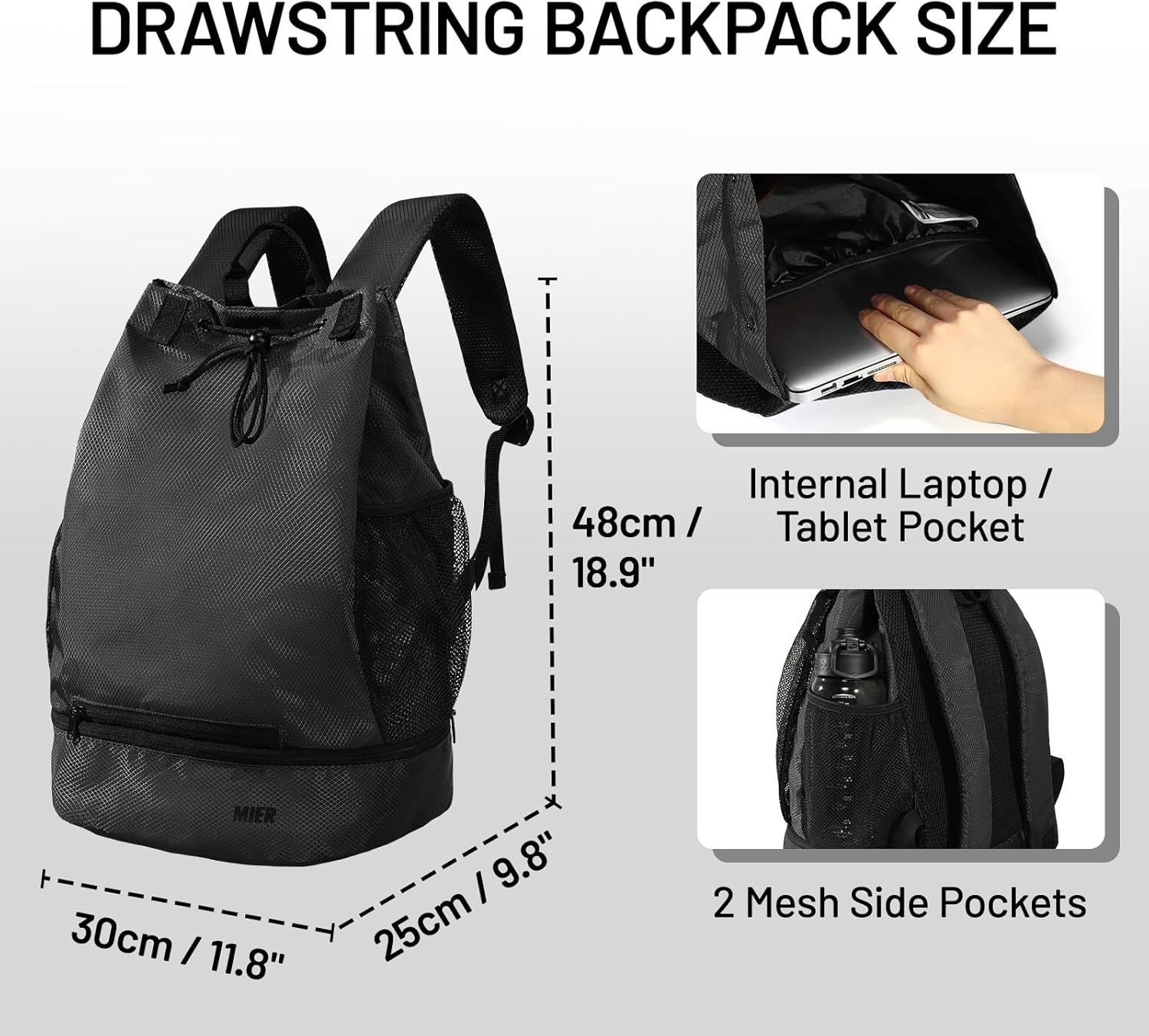 image:imageMIER Drawstring Basketball Backpack Soccer Bag with Shoe Compartment amp Mesh Pocket Sports Gym String Backpack for Women Men LightweightBlack