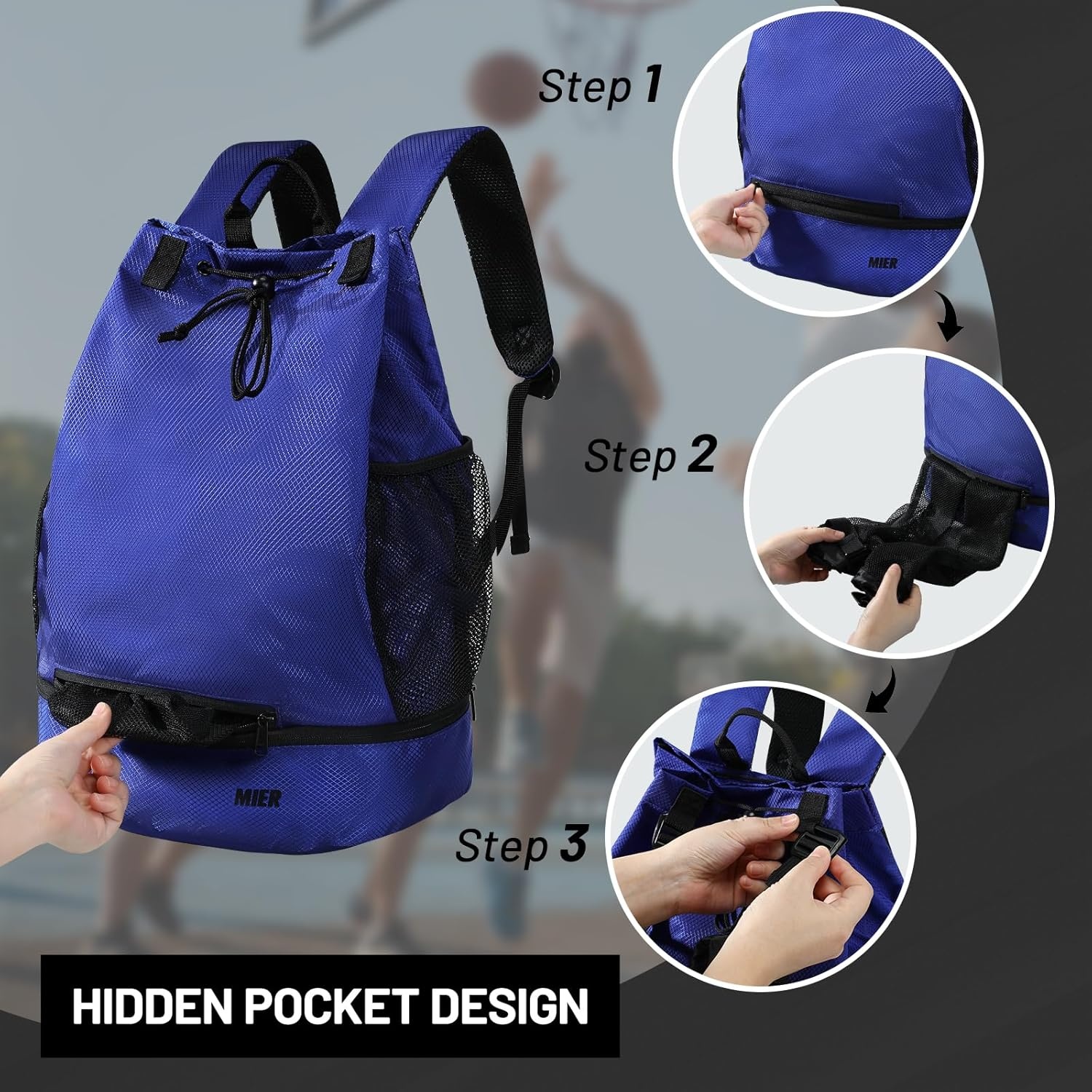 image:imageMIER Drawstring Basketball Backpack Soccer Bag with Shoe Compartment amp Mesh Pocket Sports Gym String Backpack for Women Men LightweightBlue