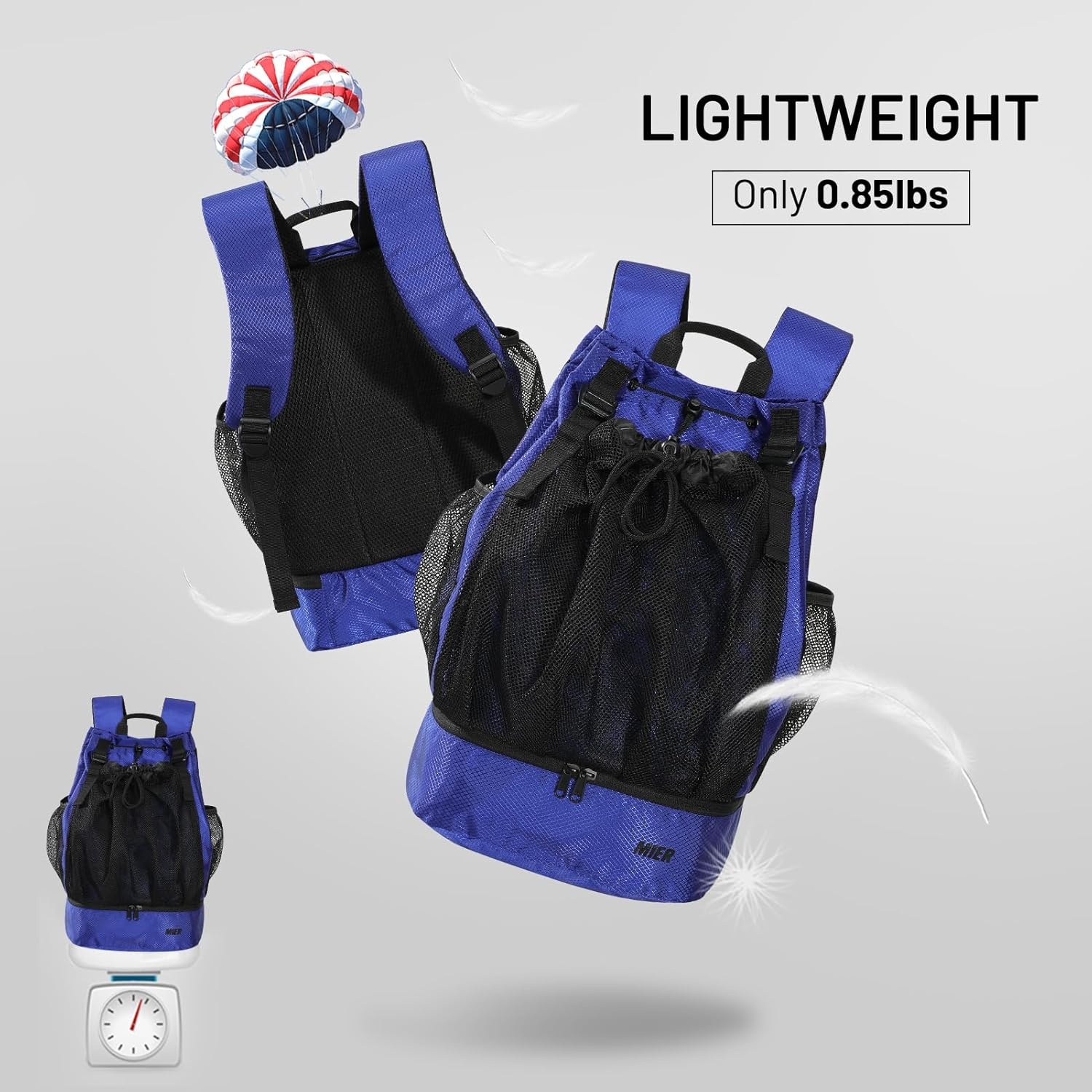 image:imageMIER Drawstring Basketball Backpack Soccer Bag with Shoe Compartment amp Mesh Pocket Sports Gym String Backpack for Women Men LightweightBlue