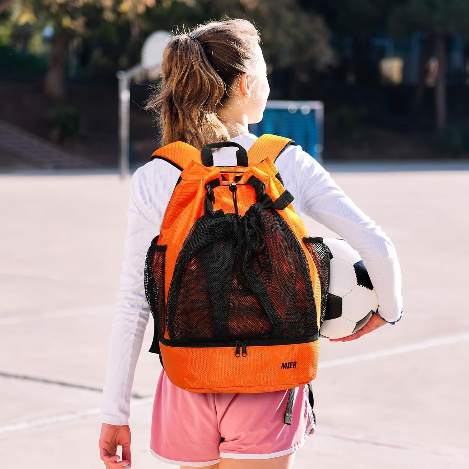 image:imageMIER Drawstring Basketball Backpack Soccer Bag with Shoe Compartment amp Mesh Pocket Sports Gym String Backpack for Women Men LightweightBlue