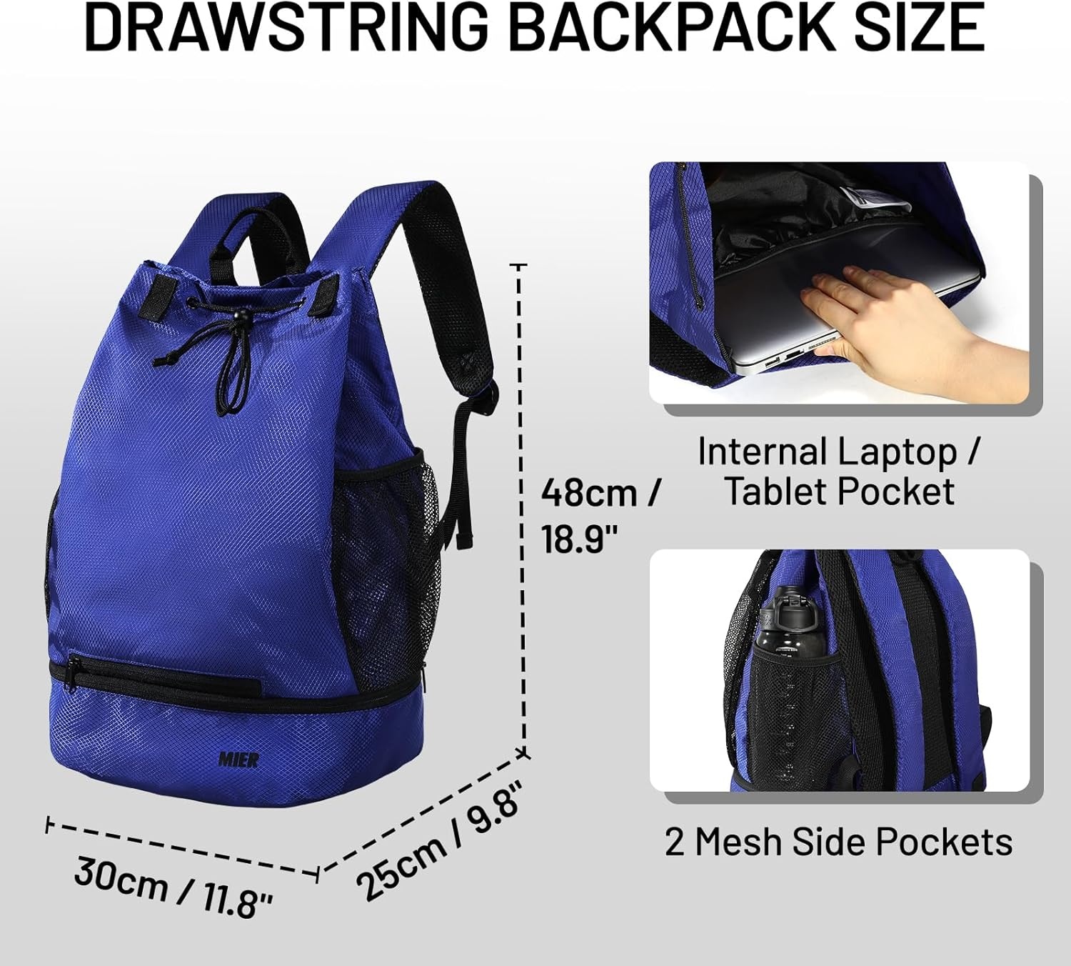 image:imageMIER Drawstring Basketball Backpack Soccer Bag with Shoe Compartment amp Mesh Pocket Sports Gym String Backpack for Women Men LightweightBlue