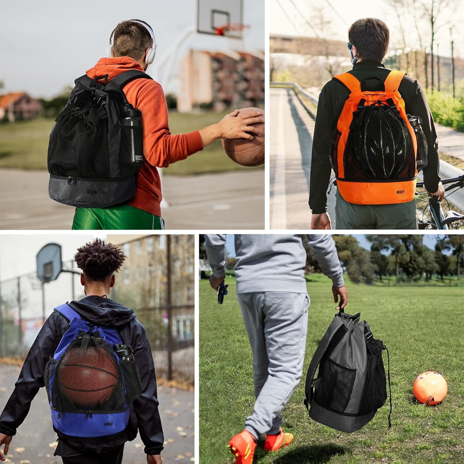 image:imageMIER Drawstring Basketball Backpack Soccer Bag with Shoe Compartment amp Mesh Pocket Sports Gym String Backpack for Women Men LightweightBlue