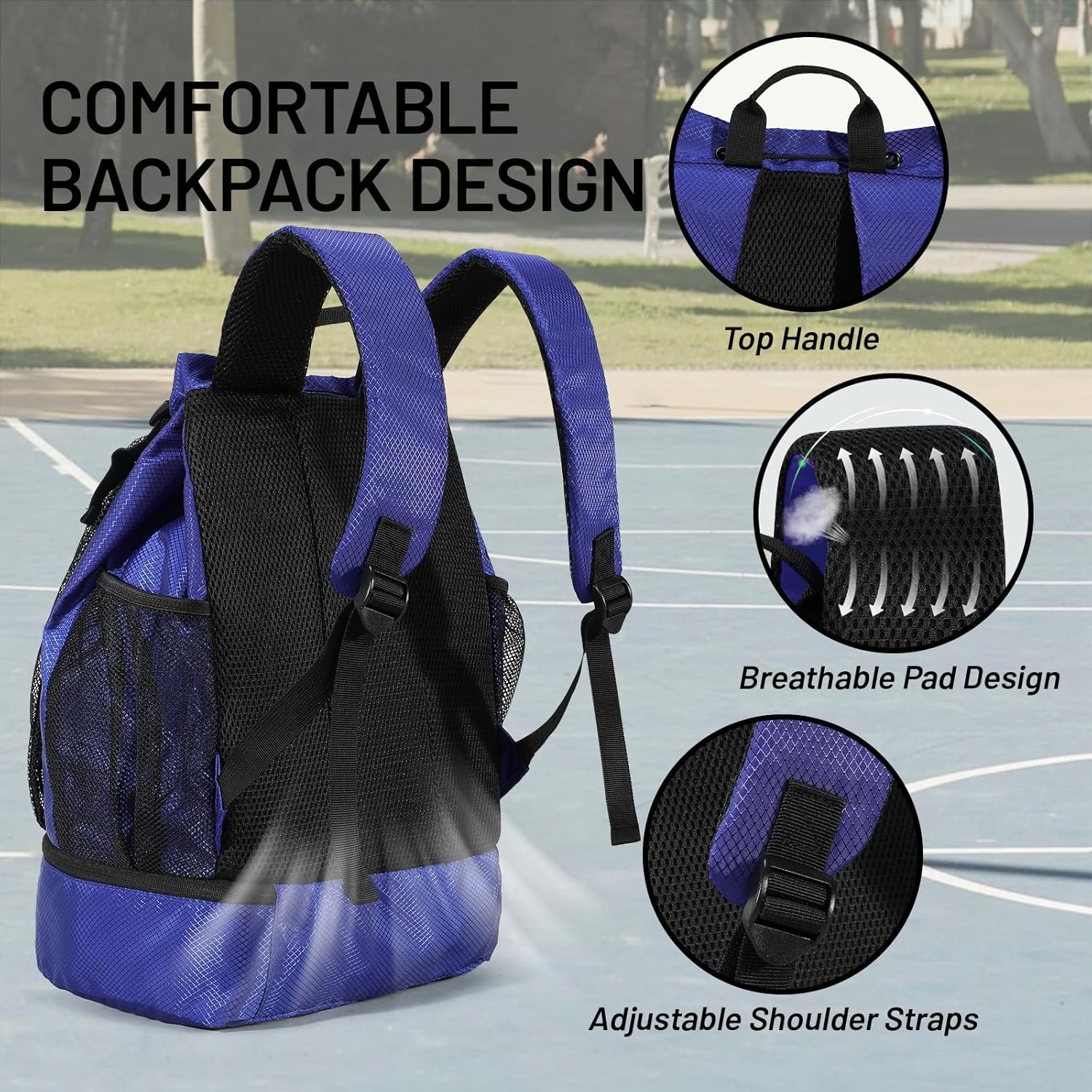 image:imageMIER Drawstring Basketball Backpack Soccer Bag with Shoe Compartment amp Mesh Pocket Sports Gym String Backpack for Women Men LightweightBlue