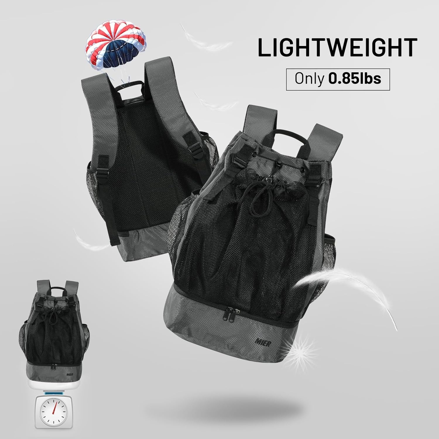 image:imageMIER Drawstring Basketball Backpack Soccer Bag with Shoe Compartment amp Mesh Pocket Sports Gym String Backpack for Women Men LightweightGray