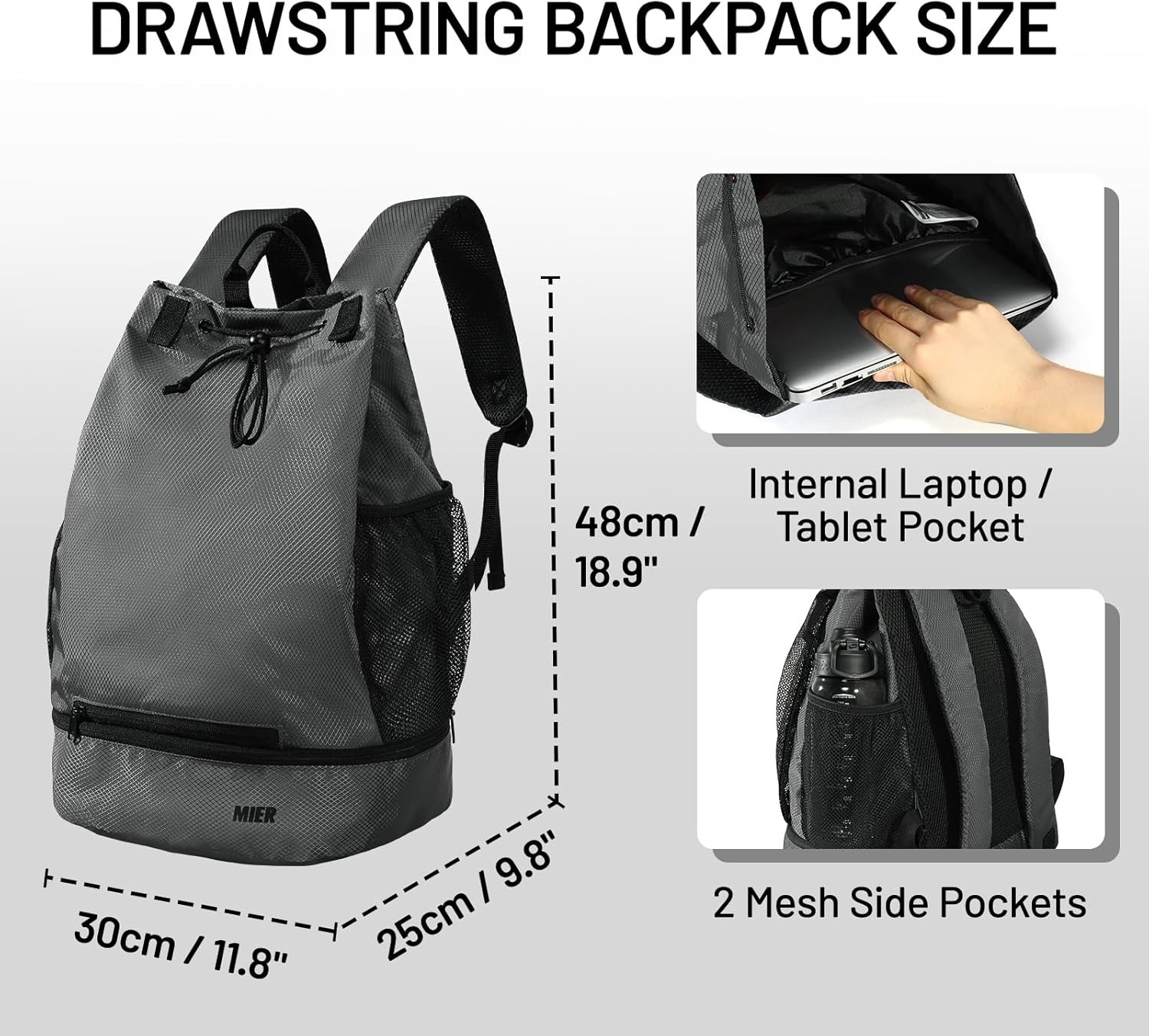 image:imageMIER Drawstring Basketball Backpack Soccer Bag with Shoe Compartment amp Mesh Pocket Sports Gym String Backpack for Women Men LightweightGray