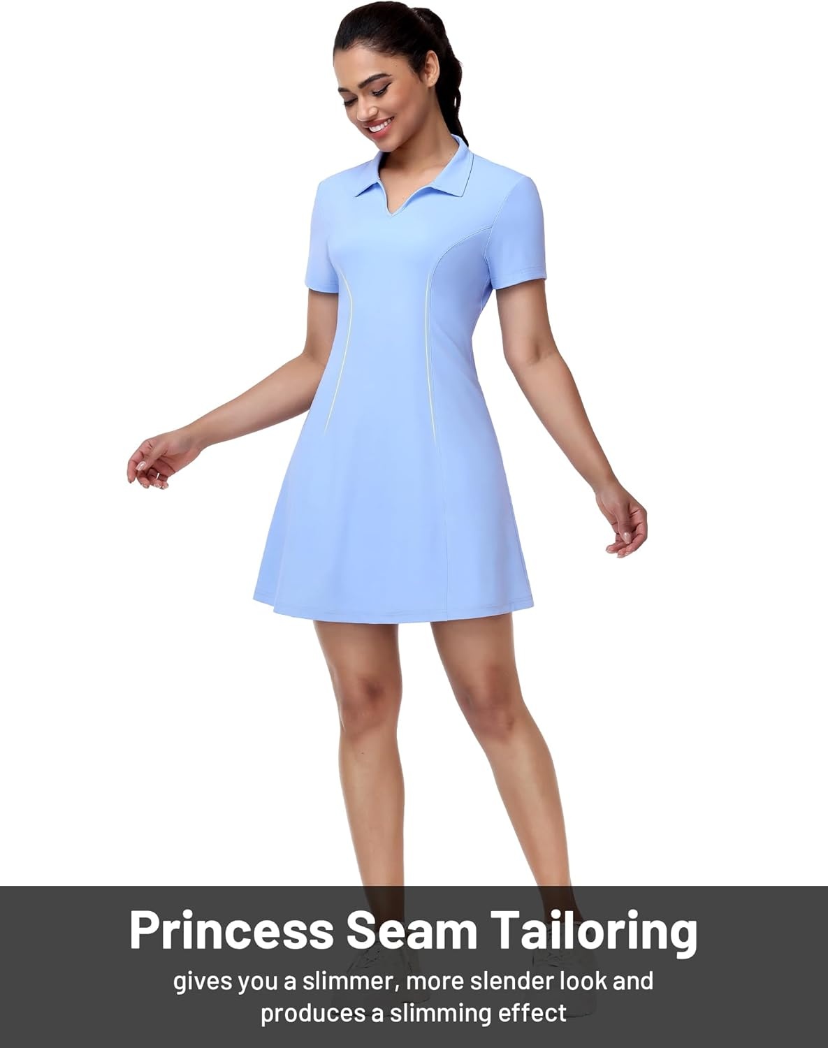 image:imageMIER Golf Dress for Women Short Sleeve V Neck Stretch Athletic Golfing Dresses Active Sports Outfits for Summer Zip PocketLight Blue