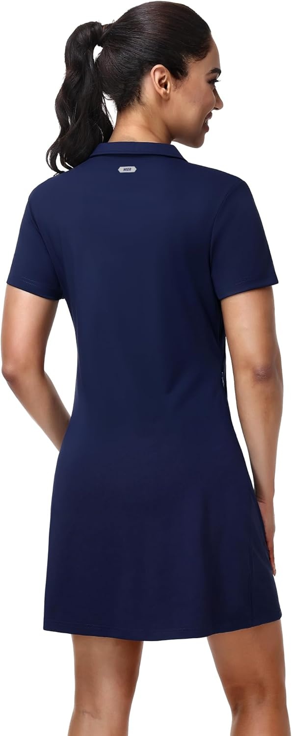 image:imageMIER Golf Dress for Women Short Sleeve V Neck Stretch Athletic Golfing Dresses Active Sports Outfits for Summer Zip PocketNavy