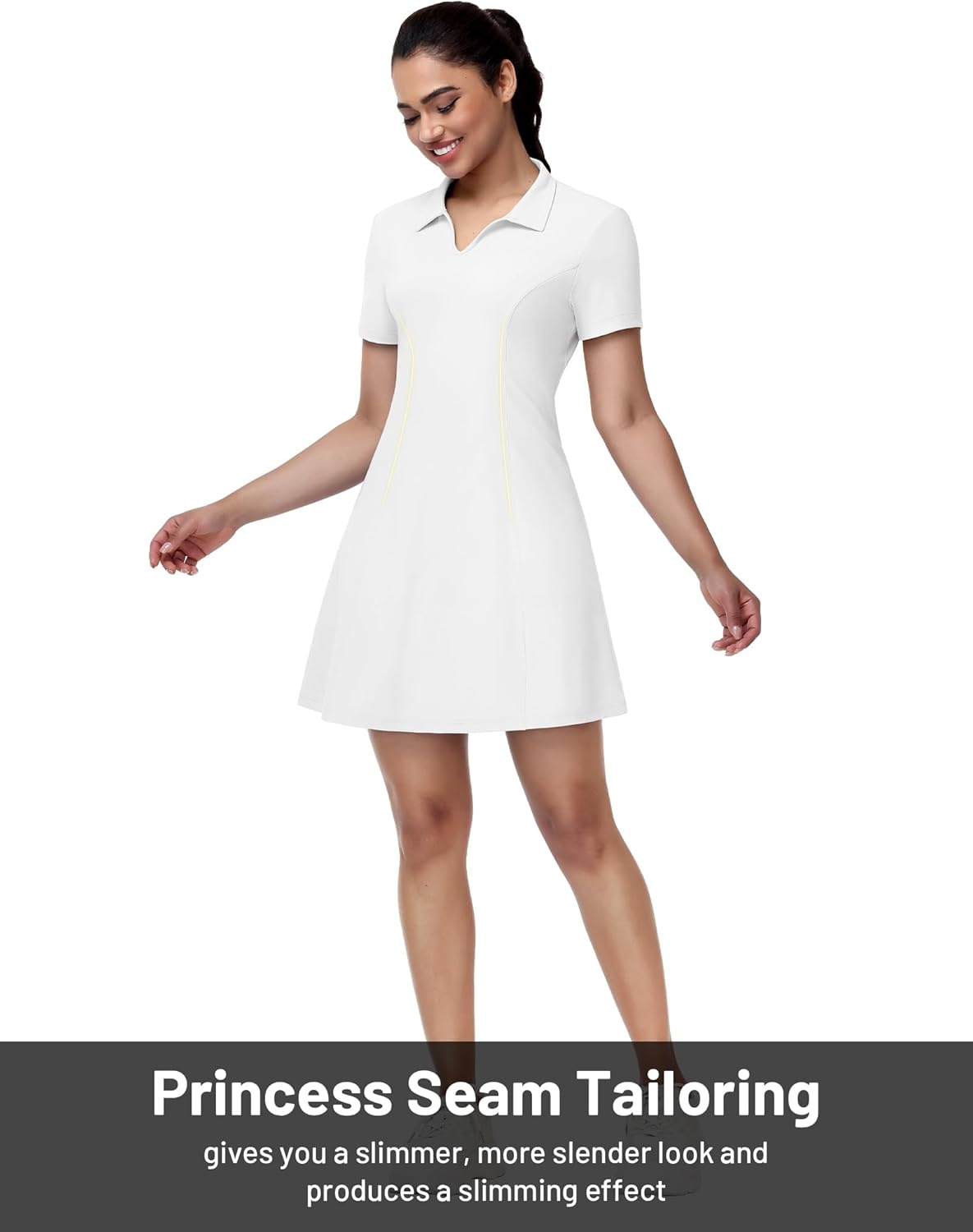 image:imageMIER Golf Dress for Women Short Sleeve V Neck Stretch Athletic Golfing Dresses Active Sports Outfits for Summer Zip PocketWhite