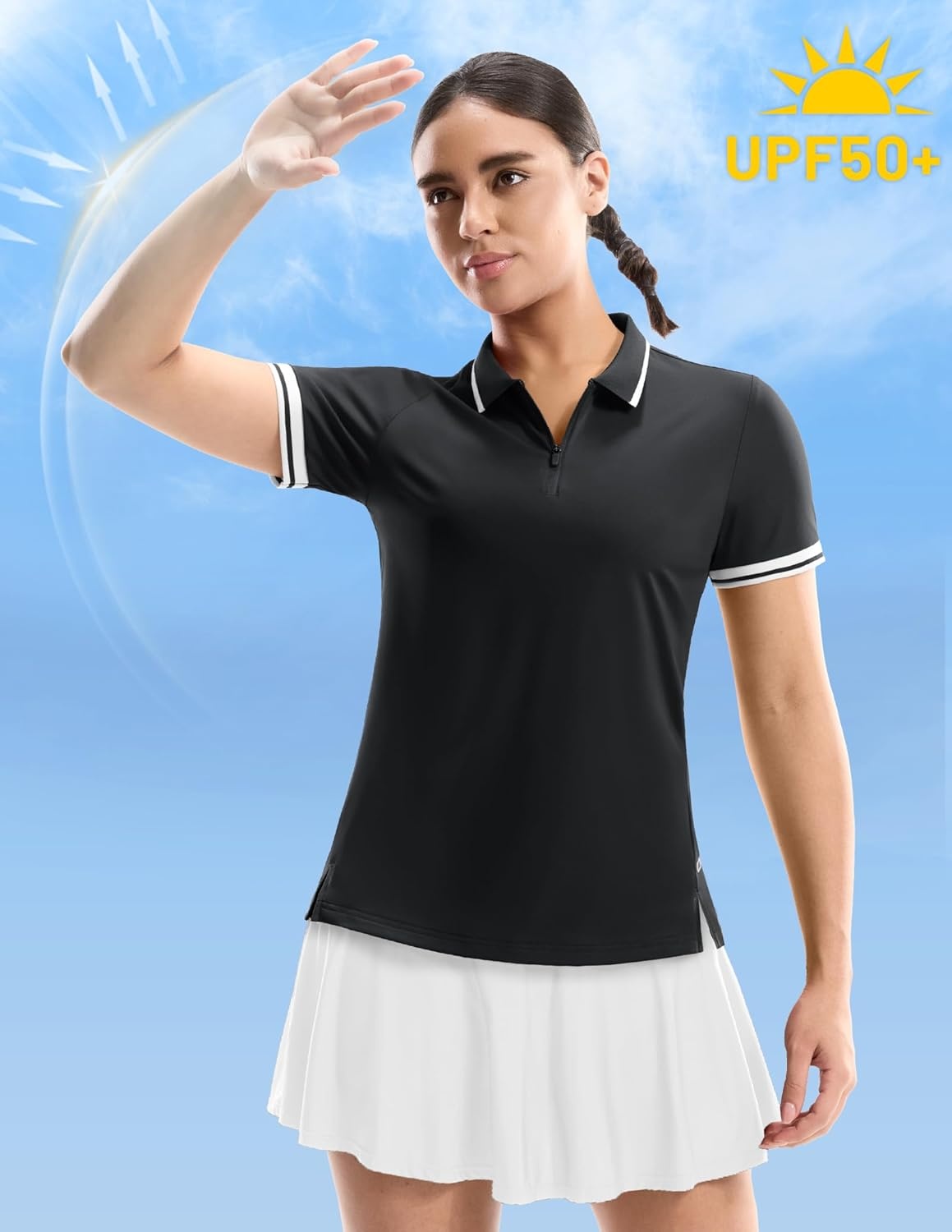 image:imageMIER Golf Polo Shirts for Women 14 Zip Up Short Sleeve Tennis Tops Dry Fit UPF 50 Athletic Collared Shirt for PickleballBlack