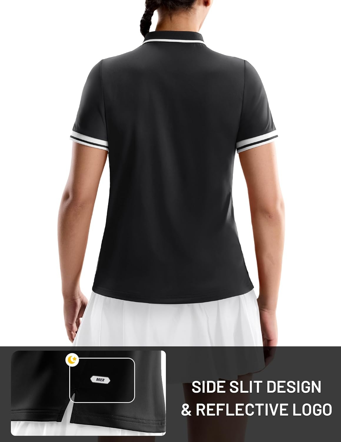 image:imageMIER Golf Polo Shirts for Women 14 Zip Up Short Sleeve Tennis Tops Dry Fit UPF 50 Athletic Collared Shirt for PickleballBlack